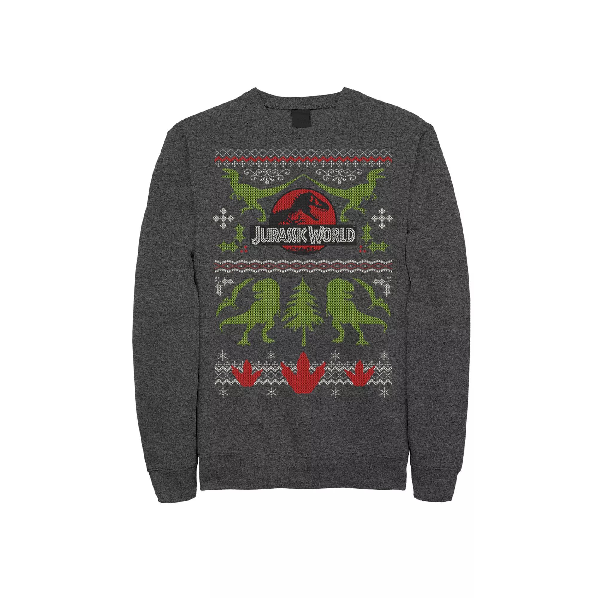 Men's Jurassic World Dinosaur Xmas Ugly Sweater Fleece Pullover,  Product Image