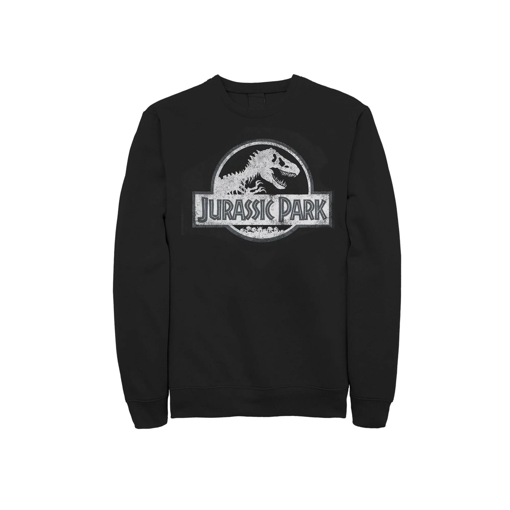 Men's Jurassic Park White Distressed Circle Logo Graphic Fleece Pullover, Size: Medium, Black Product Image