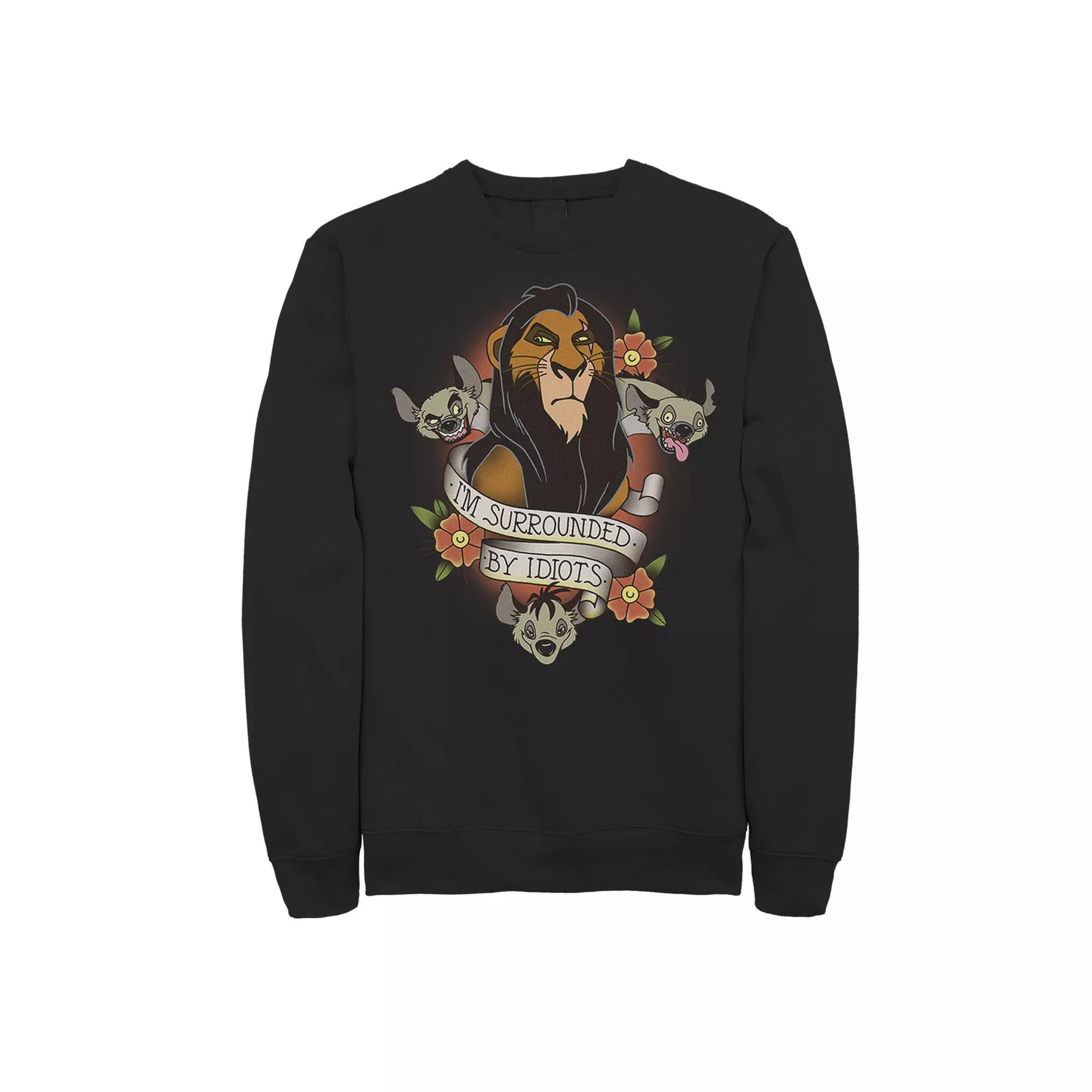 Disney's The Lion King Men's Scar With Hyenas Surrounded By Idiots Graphic Fleece Pullover,  Product Image