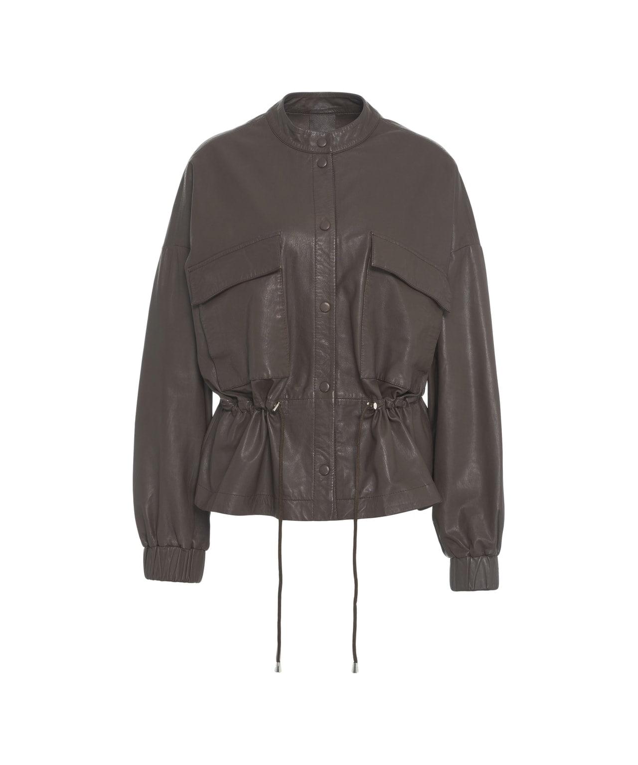 Leather jacket with drawstring Product Image