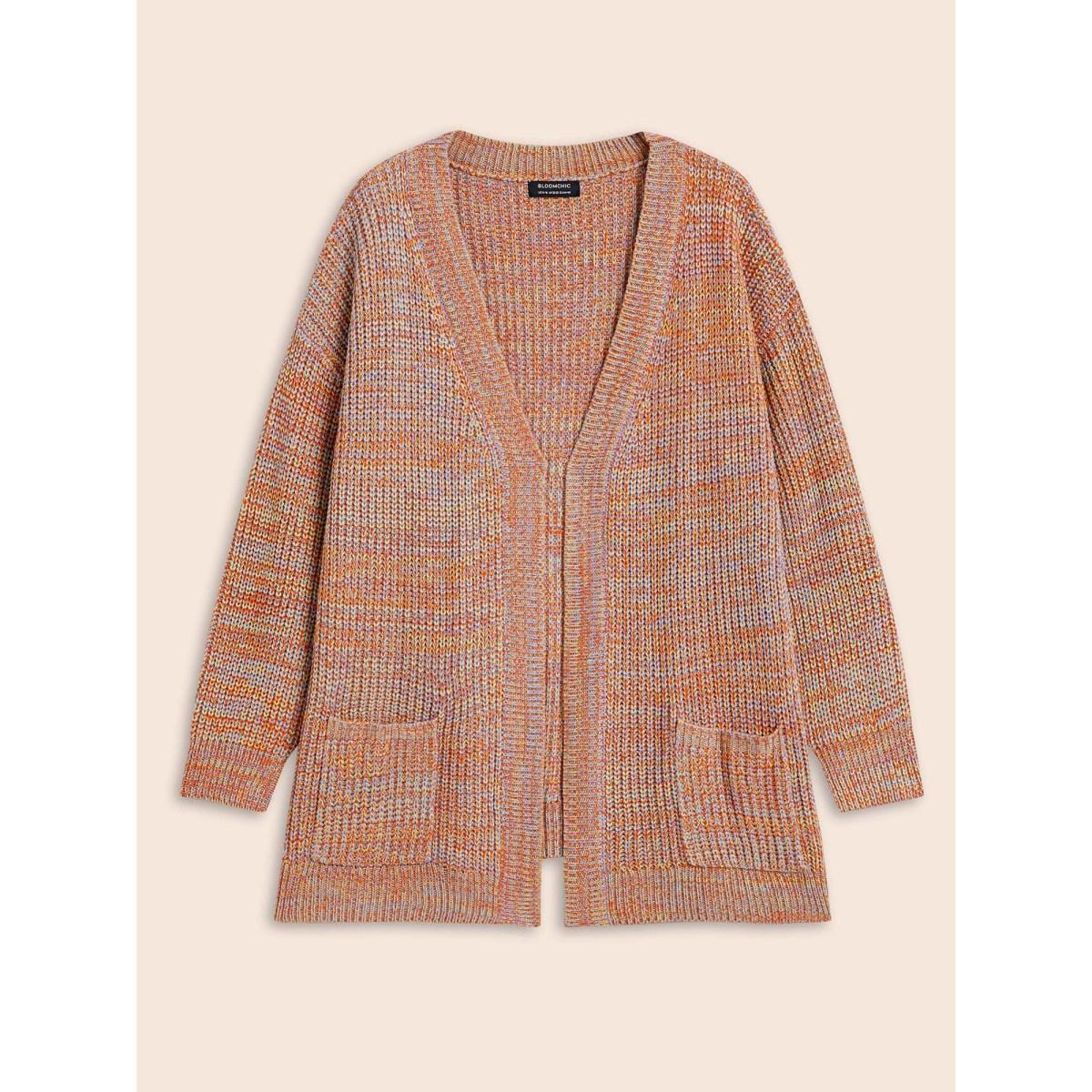 Plus Size Heather Patch Pocket Drop Shoulder Cardigan Multicolor Women Casual Loose Long Sleeve Everyday Cardigans BloomChic 10/M Product Image