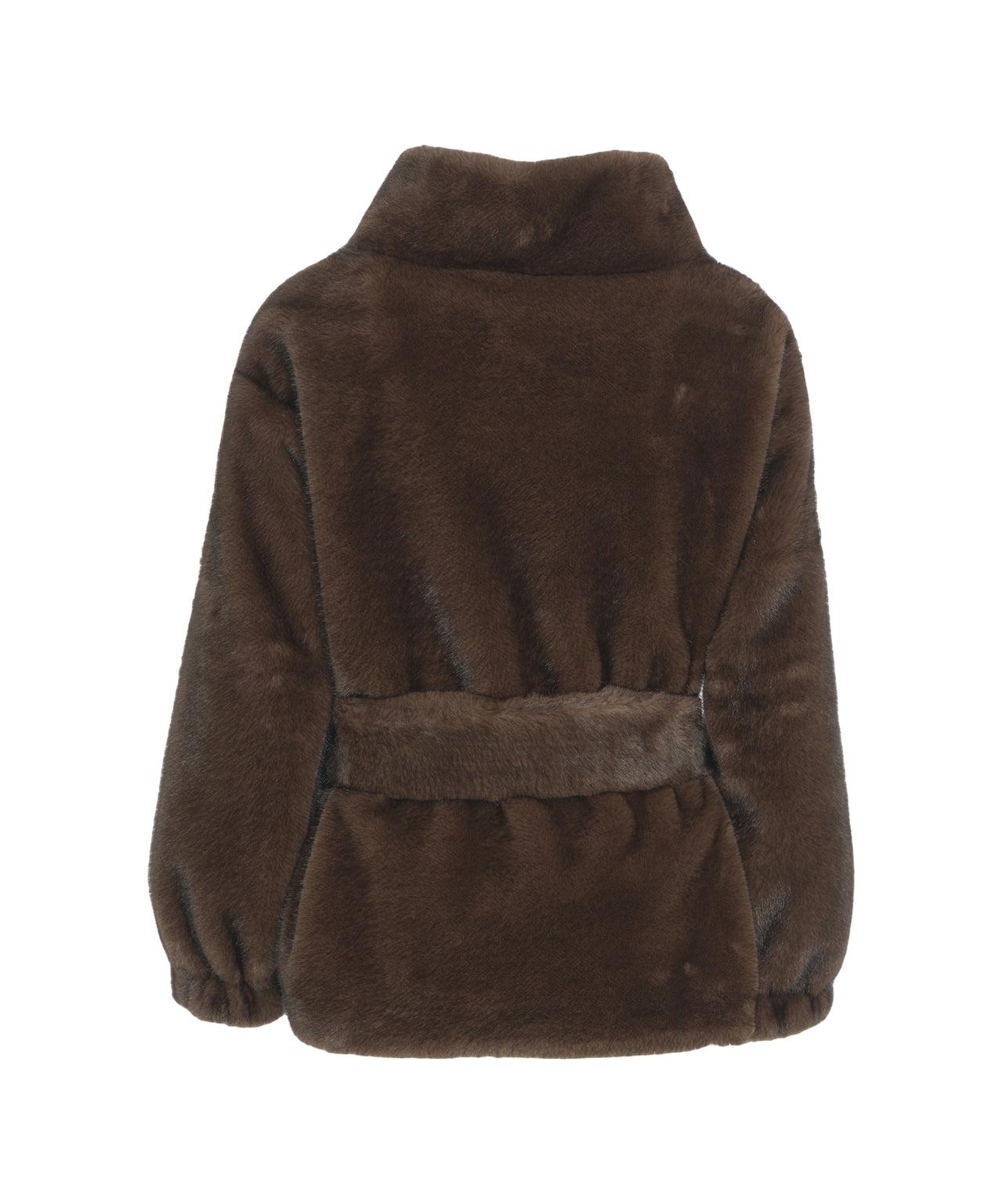 Faux fur coat with waist belt Product Image