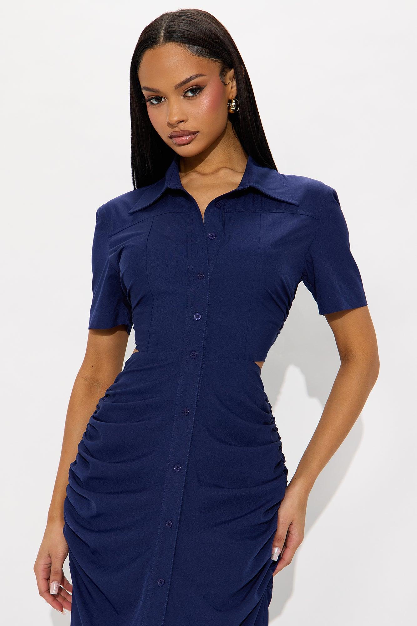 Jennifer Collared Maxi Dress - Navy Female Product Image