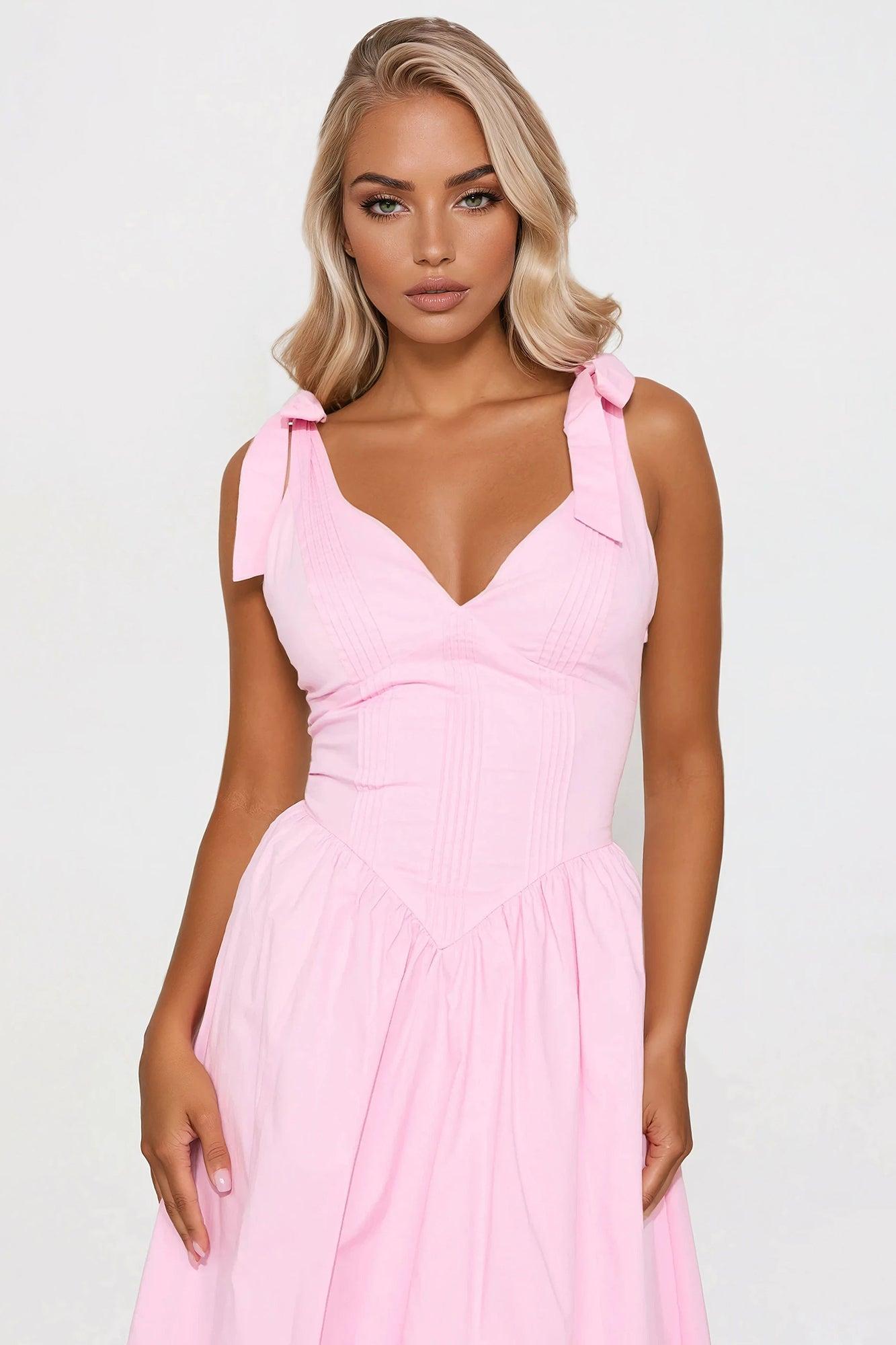 Sarah Poplin Bubble Midi Dress - Pink Product Image