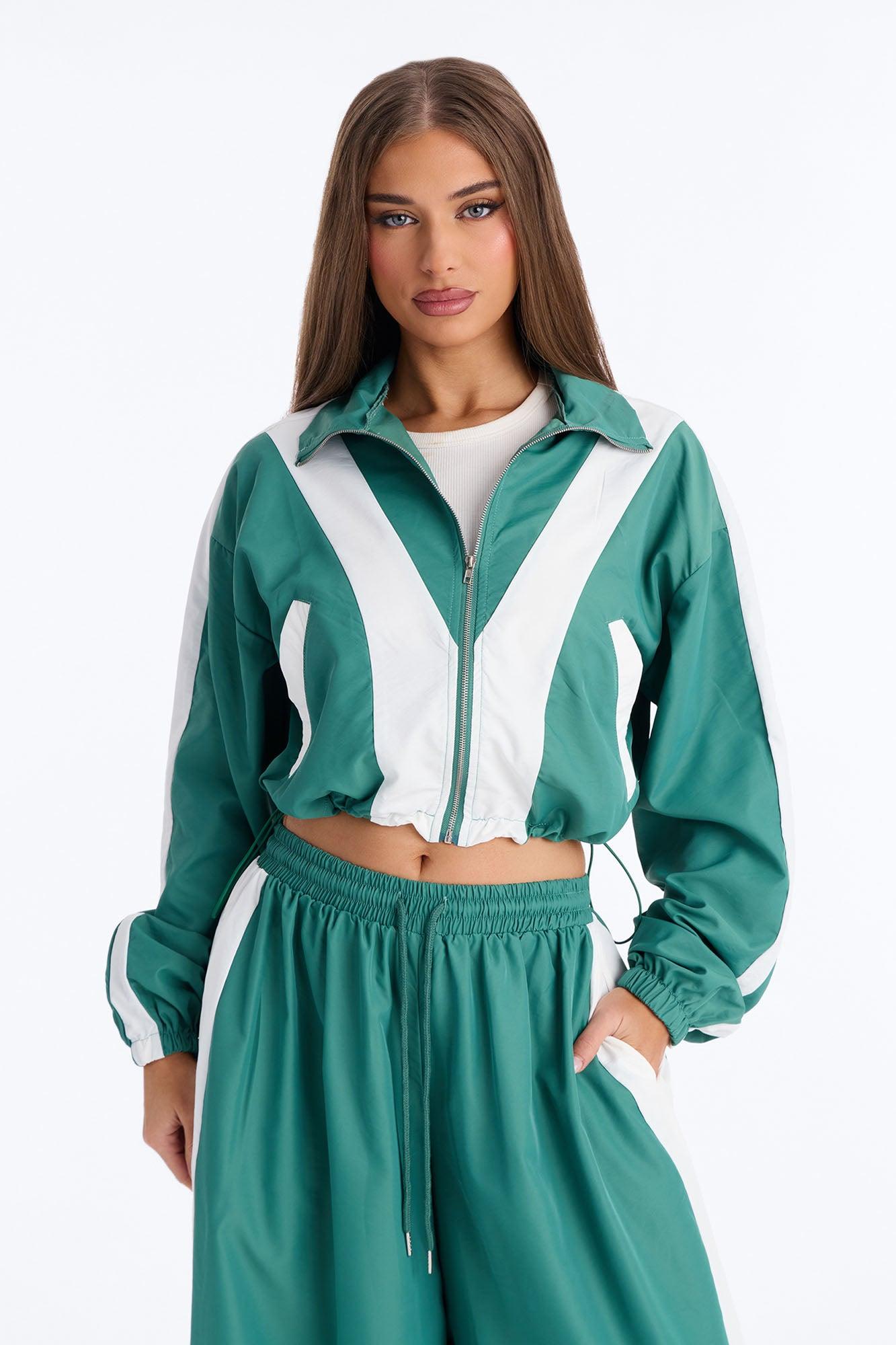 Winona Windbreaker Extreme Wide Leg Pant Set - Green Female Product Image