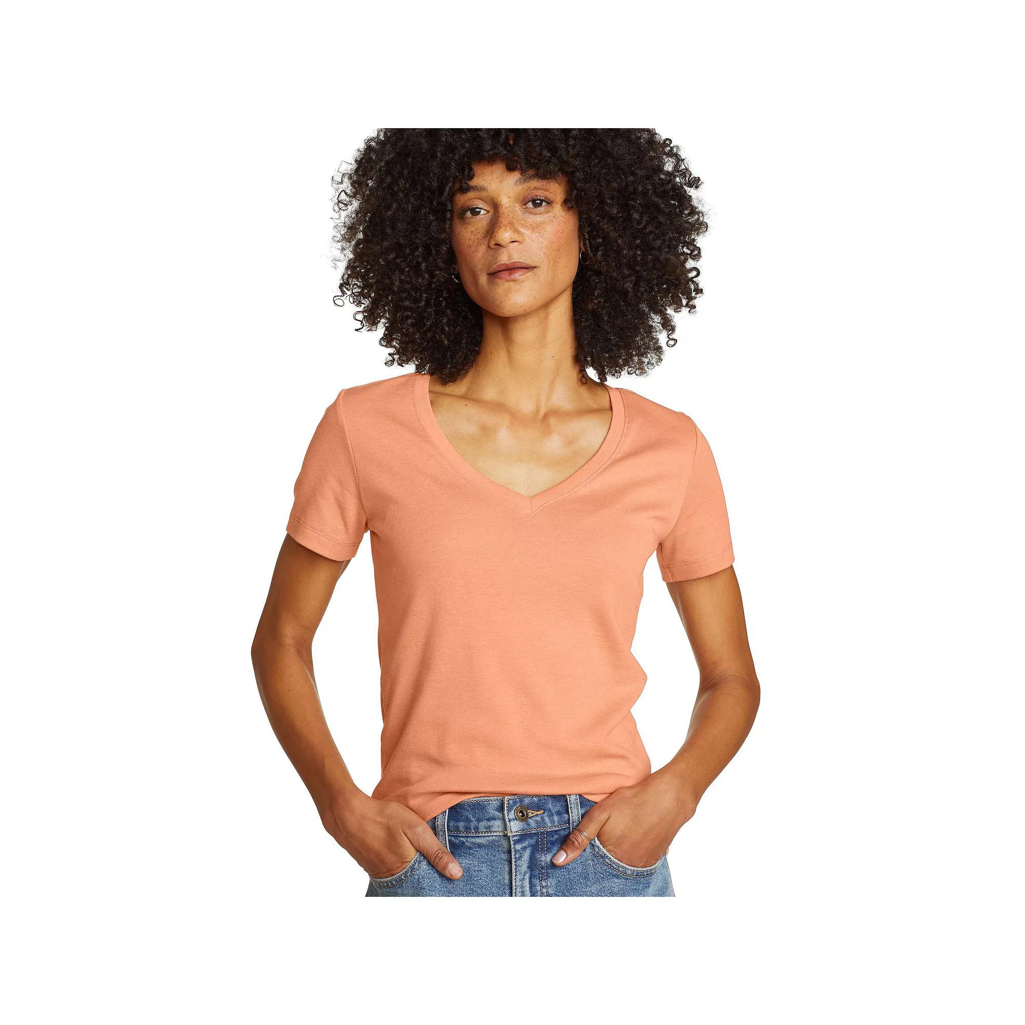 Women's Eddie Bauer Short Sleeve Favorite V Neck Tee, Size: Medium, Orange Product Image