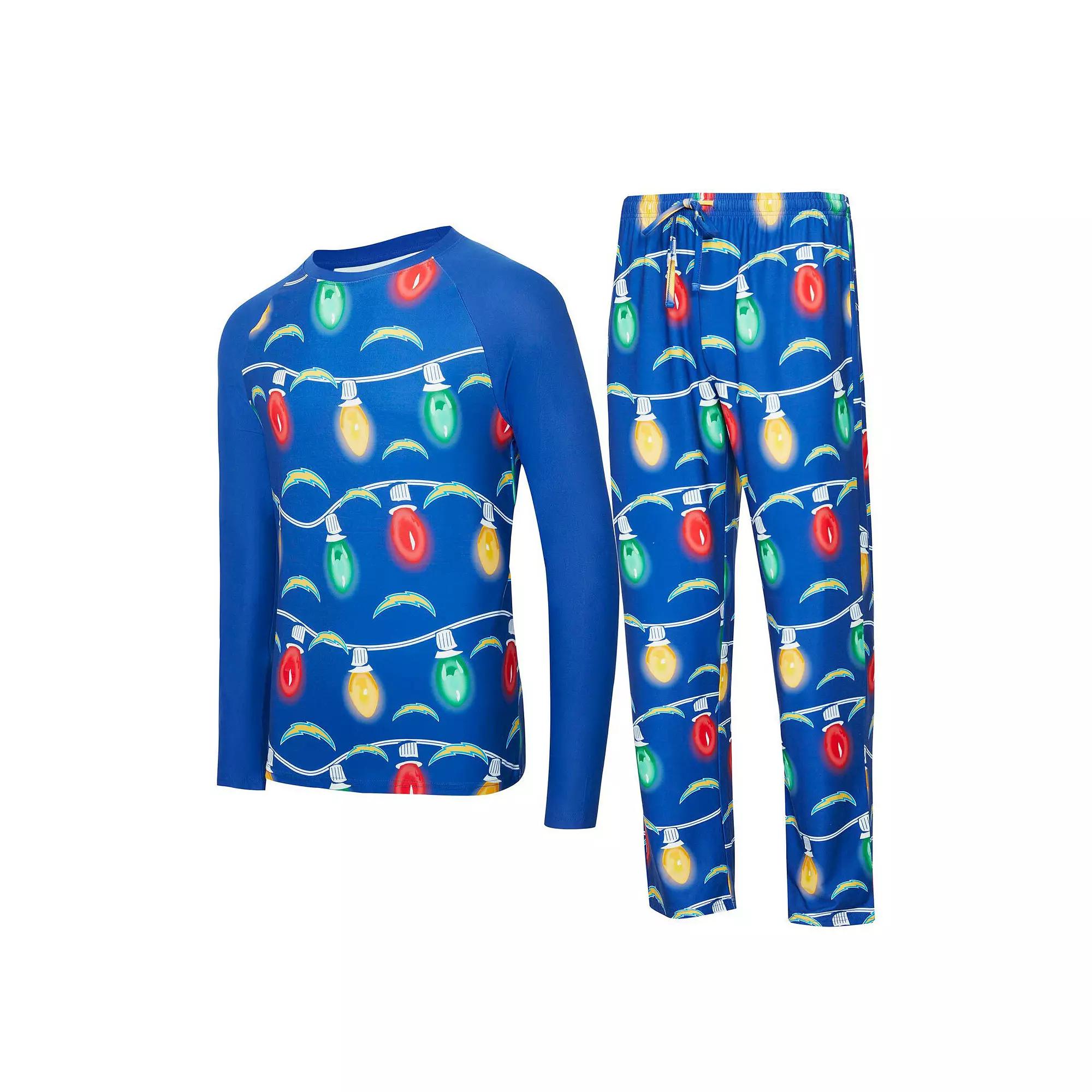 Men's Concepts Sport Royal Los Angeles Chargers Garland Knit Raglan Long Sleeve T-Shirt and Pants Set,  Product Image