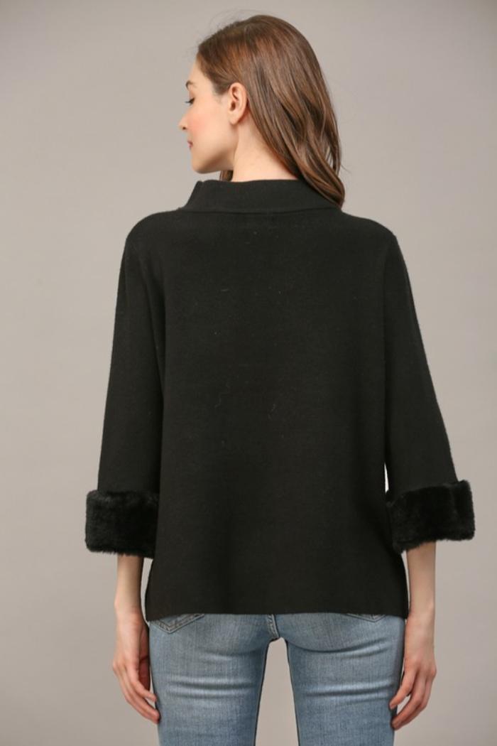 Fur Trim Mock Neck Product Image
