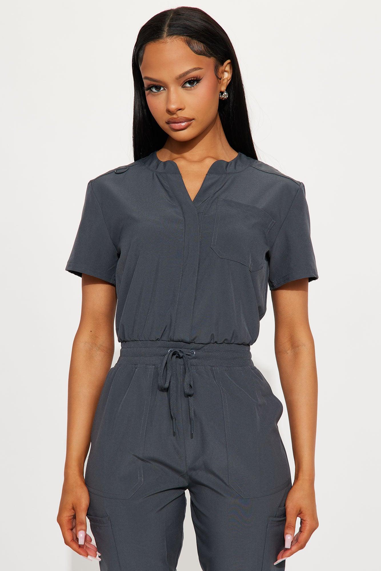 Full Shift Stretch Jogger Scrub Uniform Jumpsuit - Charcoal Product Image