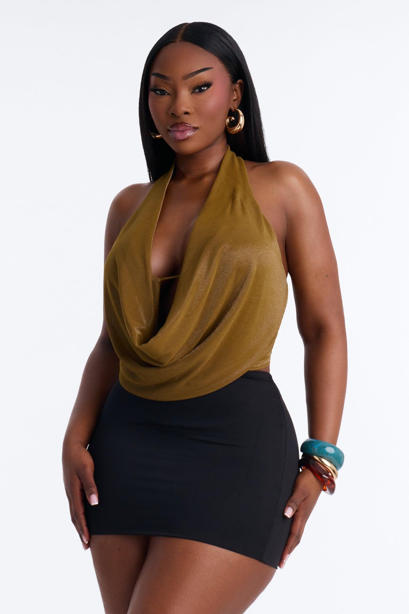 Odessa Cowl Neck Halter Top - Chartreuse Female Product Image