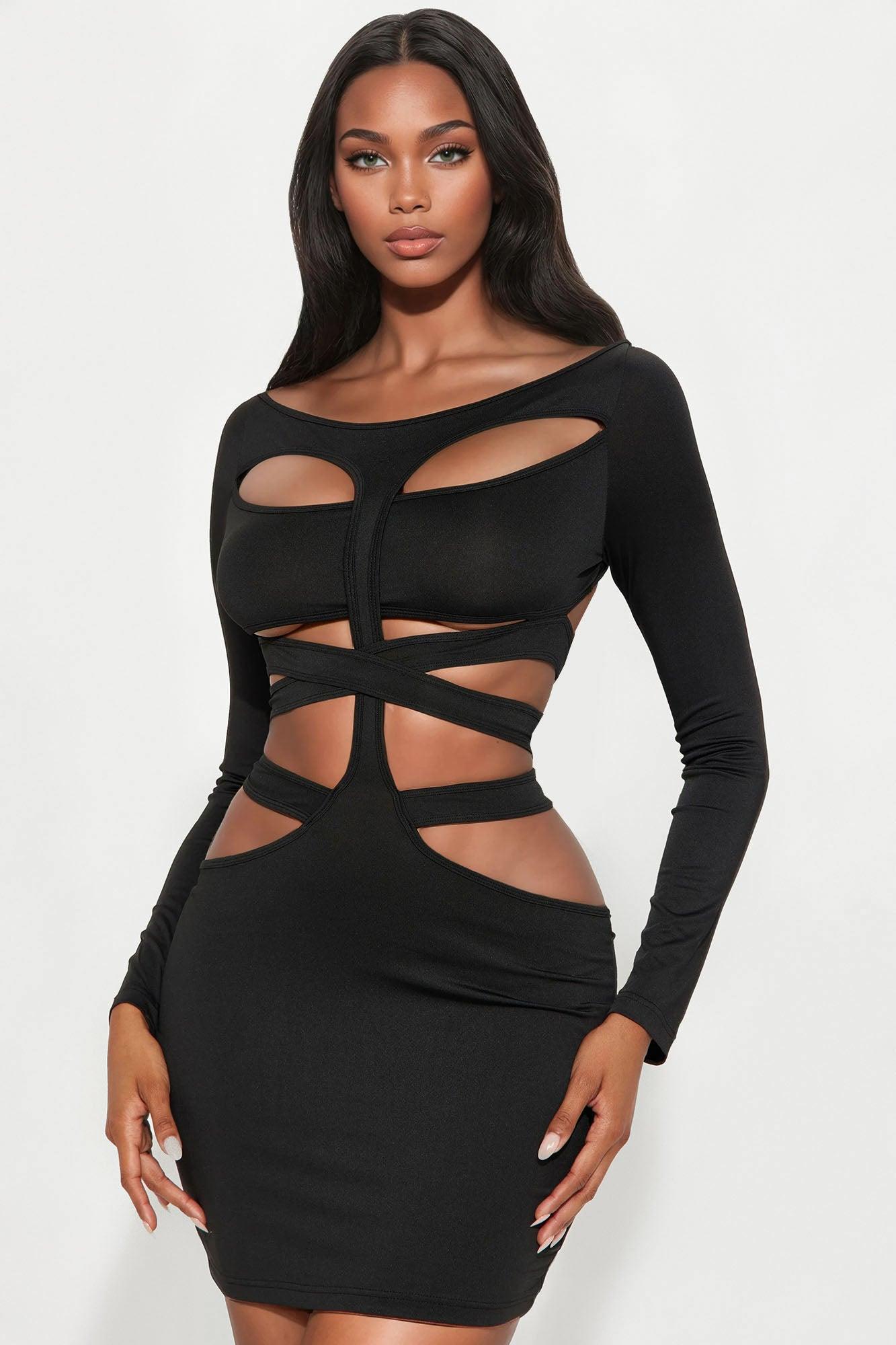 Crazy Nights Long Sleeve Mini Dress - Black Female Product Image