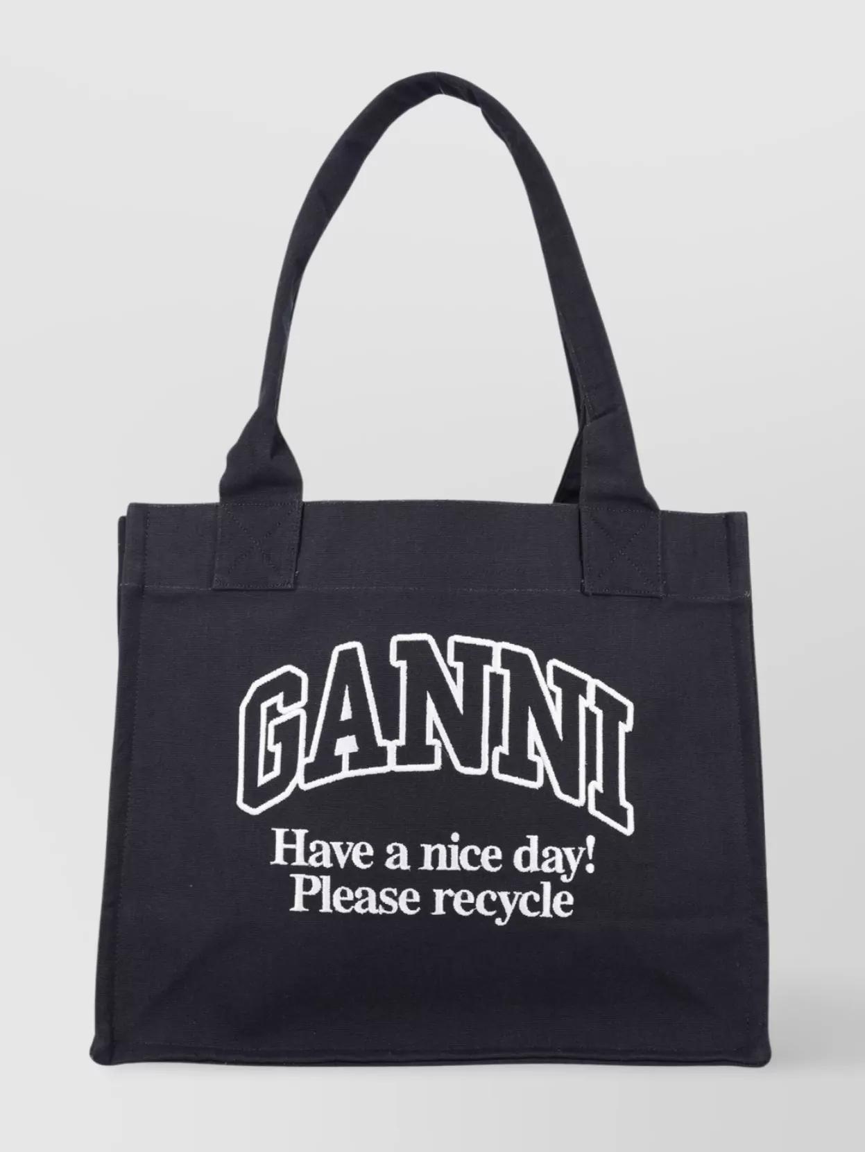 GANNI Black Shopper With Embroidered Logo On The Front In Denim Woman In Multicolor Product Image