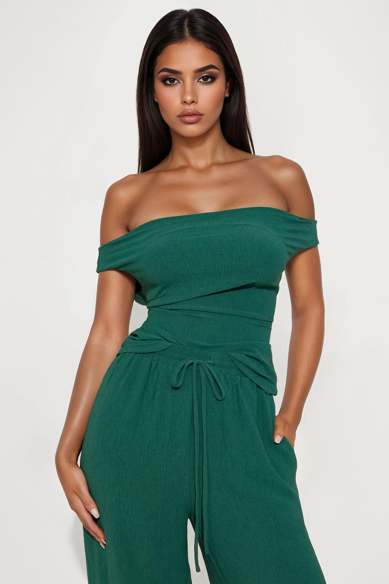 Ana Off Shoulder Pant Set - Hunter Female Product Image