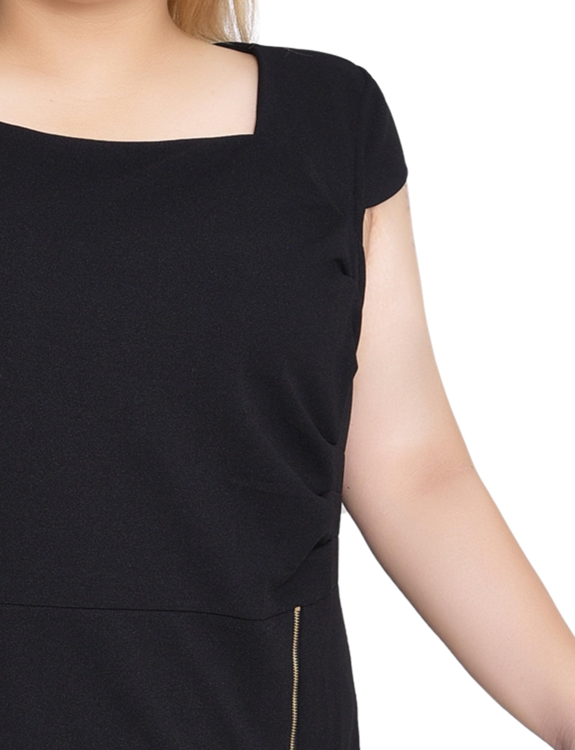 Black Cap Sleeve Exposed Zipper Dress - Plus Product Image