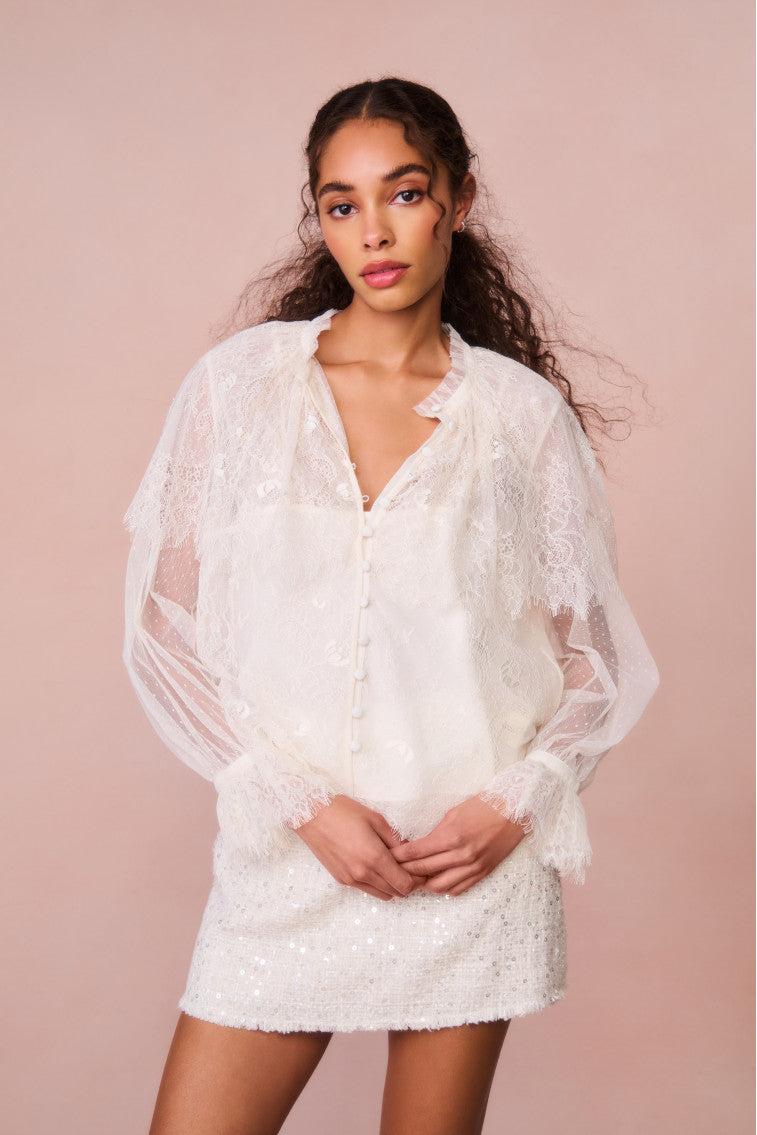 Duquette Sheer Lace Top - IVORY Product Image