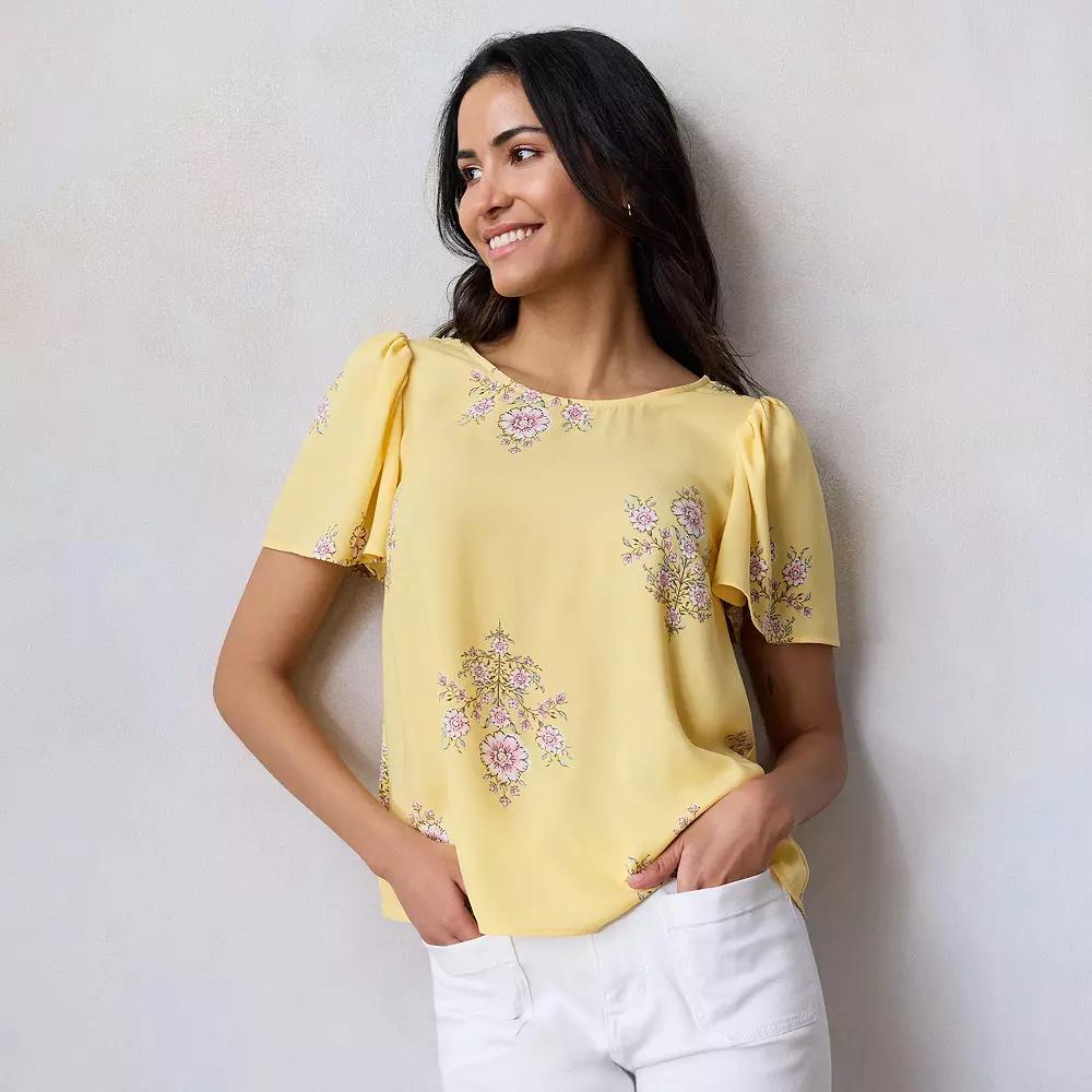 Petite LC Lauren Conrad Flutter Sleeve Woven Top, Women's, Size: XS Petite, Yellow Lexi Wallpaper Product Image