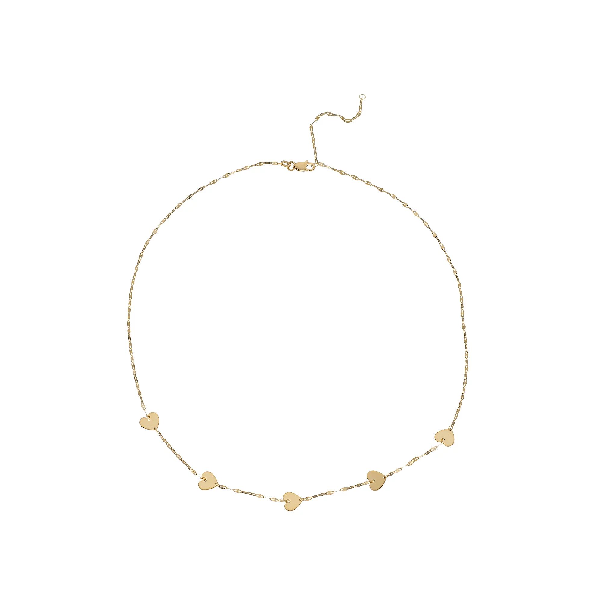 14k Gold Heart Charm Adjustable Station Necklace, Women's, Size: 18" Product Image