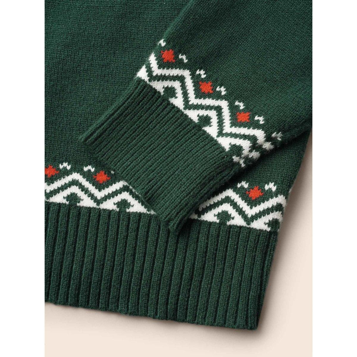 Plus Size Supersoft Essentials Festive Knit Pullover DarkGreen Women Casual Loose Long Sleeve Round Neck Everyday Pullovers BloomChic 18-20/2X Product Image