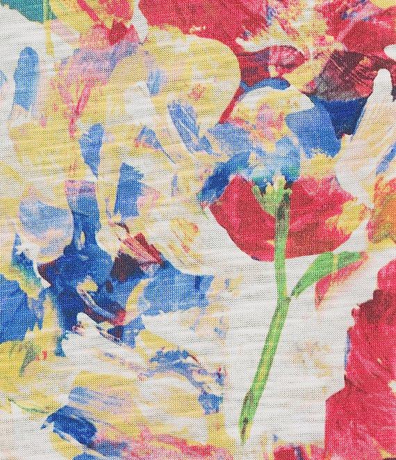 Allison Daley Flower Swirl 3/4 Tie Sleeve Keyhole Neck Knit Top Product Image