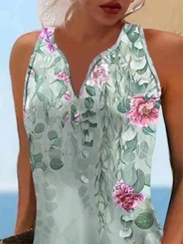 Loose Plus Size Floral Printed Split-Joint V-Neck Mini Dresses Product Image