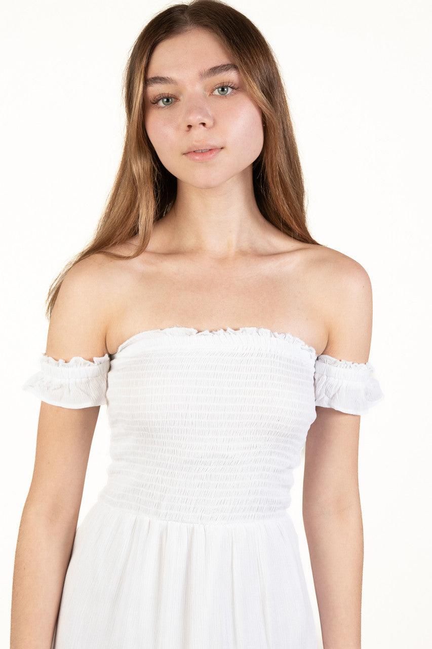 White Over The Shoulder Tiered Maxi Dress Product Image