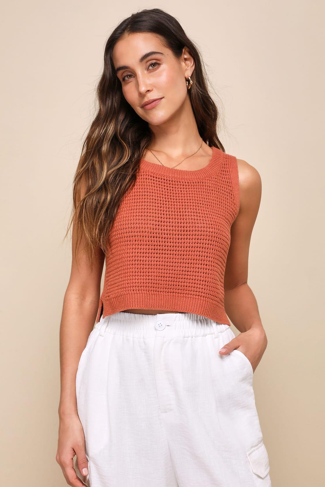 Get the Look Rust Orange Loose Knit Sweater Tank Top Product Image