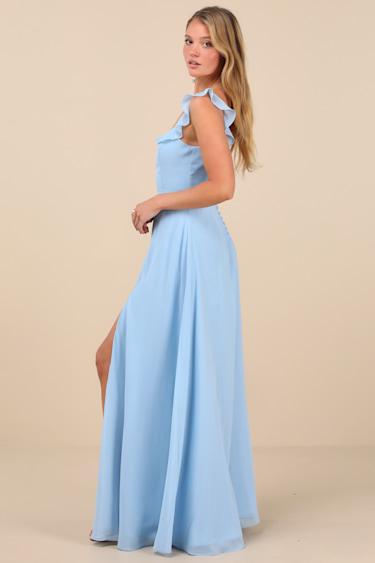 Dreamy Admiration Light Blue Ruffled Maxi Dress Product Image