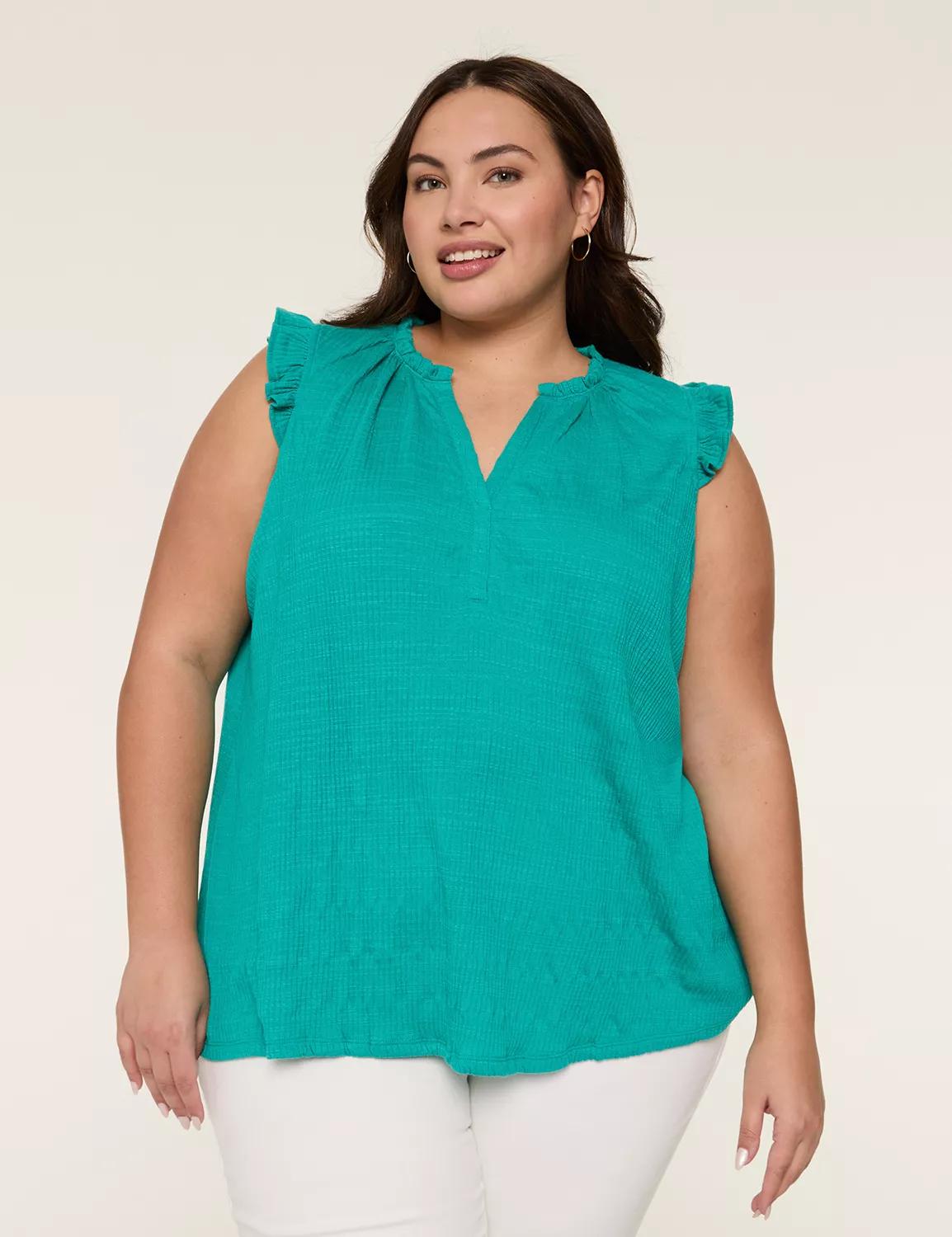 Sleeveless Ruffle Notch-Neck Top Product Image