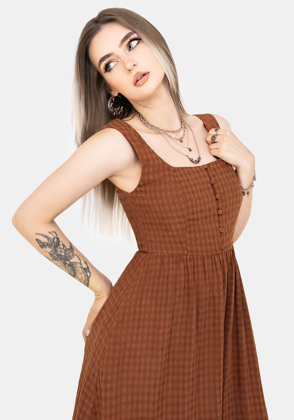 Soleil Cotton-Blend Check Cami Midi Dress Product Image