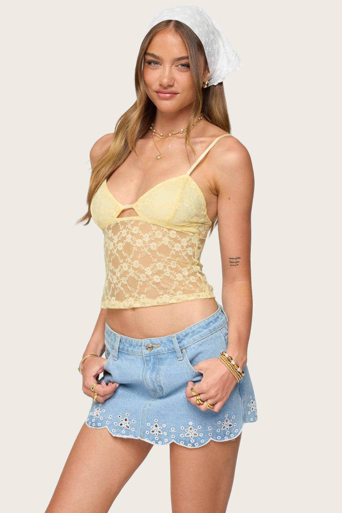 Sheer Lace Cut Out Tank Top Product Image