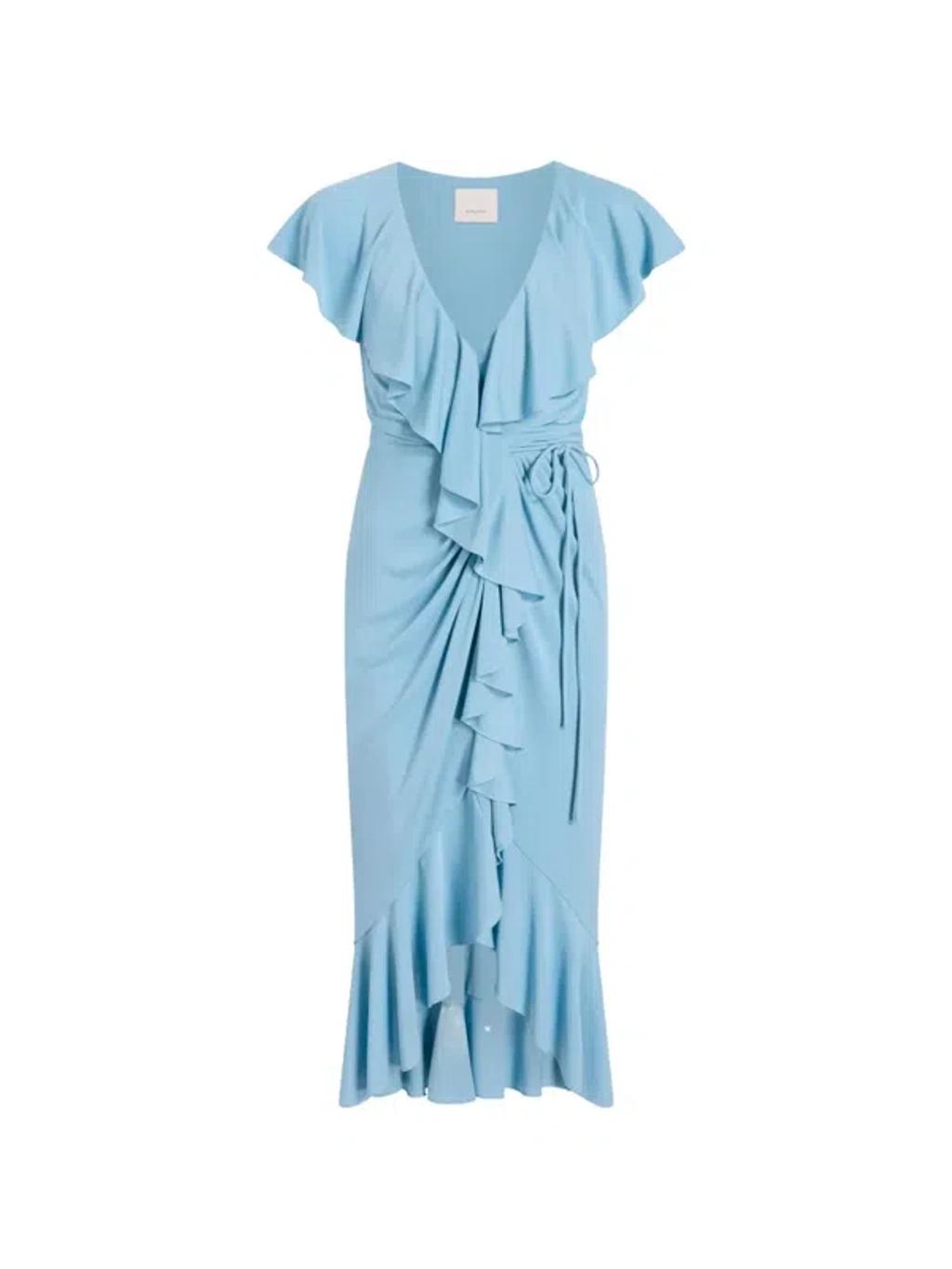 CINQ À SEPT Malak Ruffled Asymmetric Dress In Blue Product Image