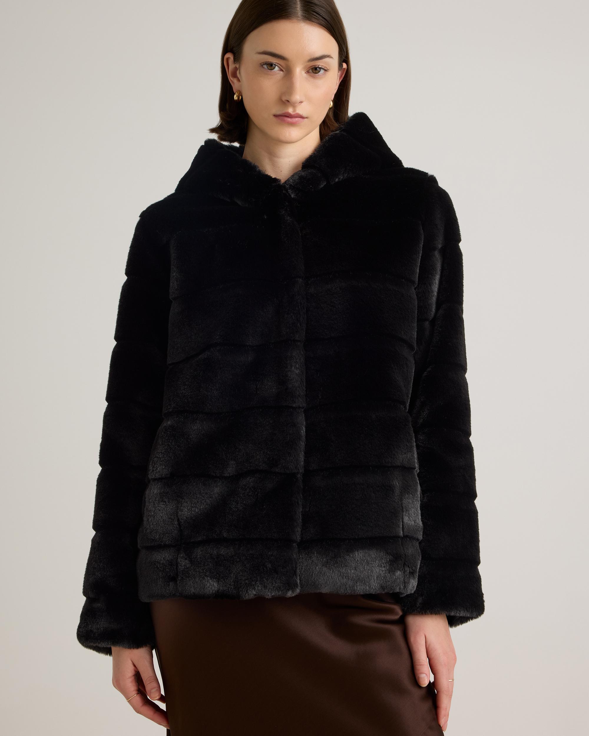 Quince | Women's Hooded Faux Fur Jacket Size XL, Recycled Polyester Product Image