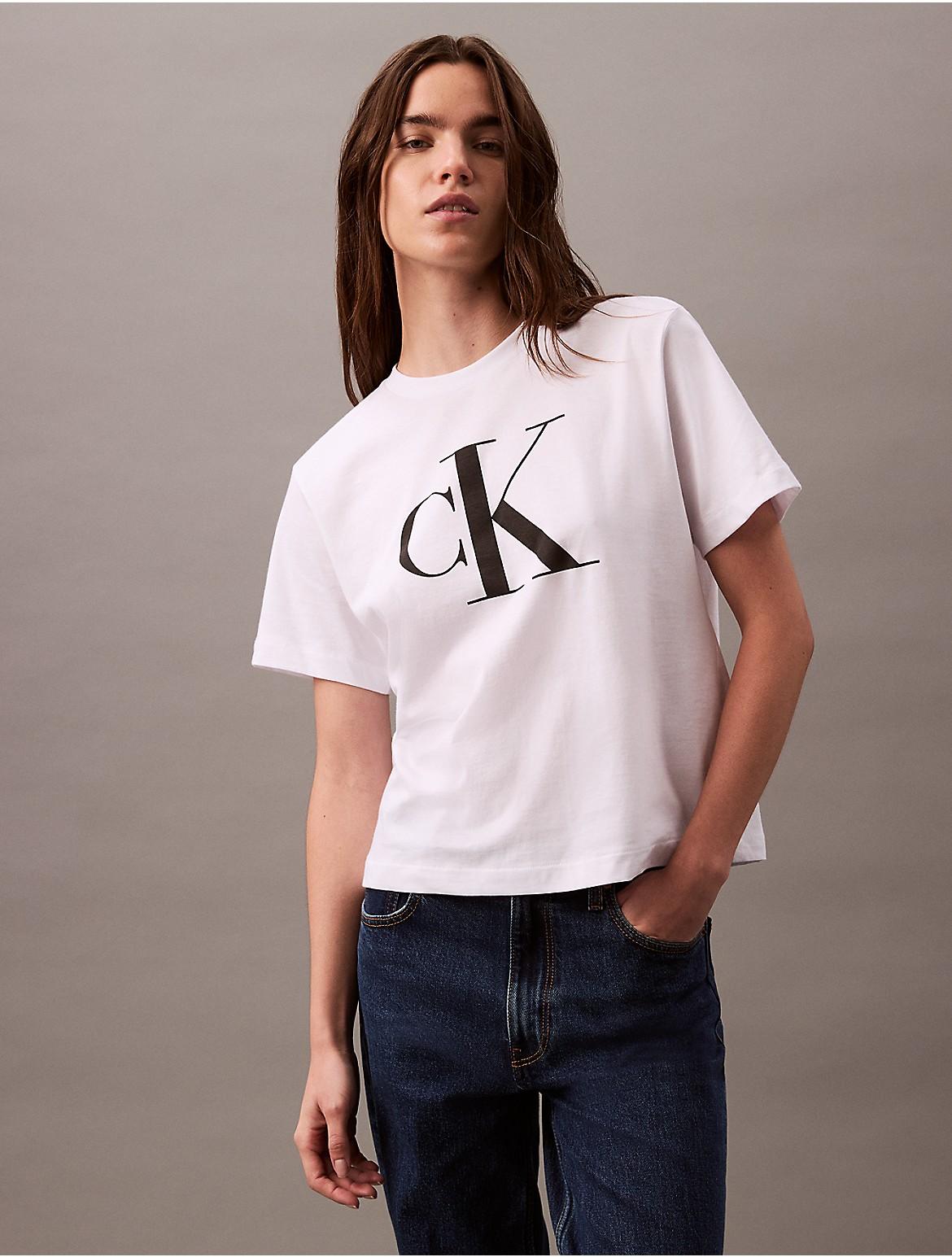 Calvin Klein Womens Monogram Boxy T-Shirt - White Product Image