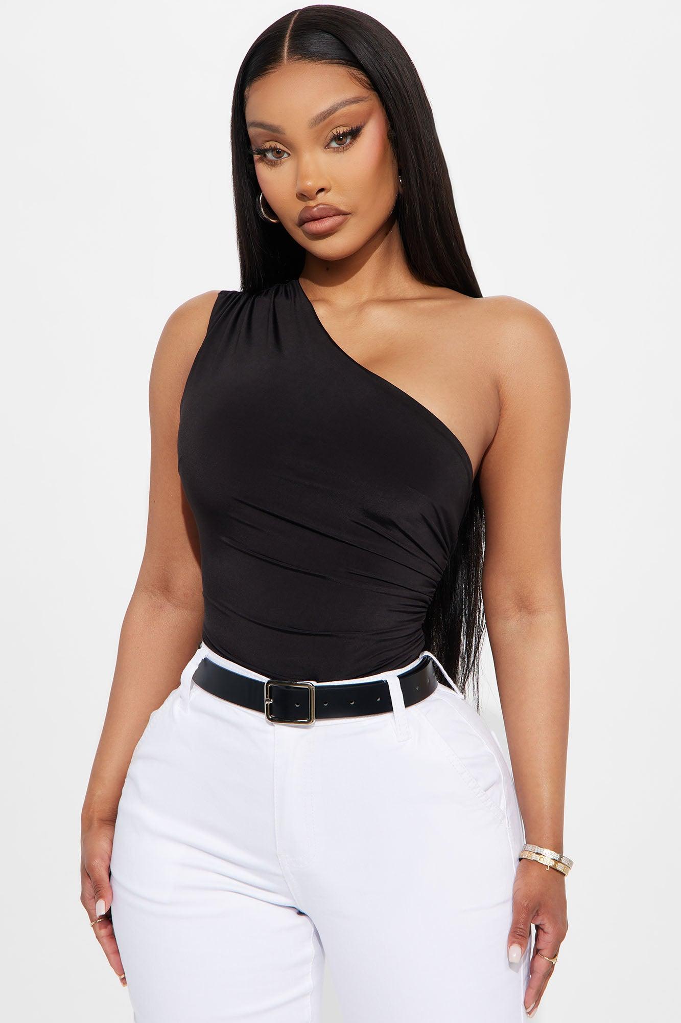 Living Proof One Shoulder Ruched Bodysuit - Black Female Product Image