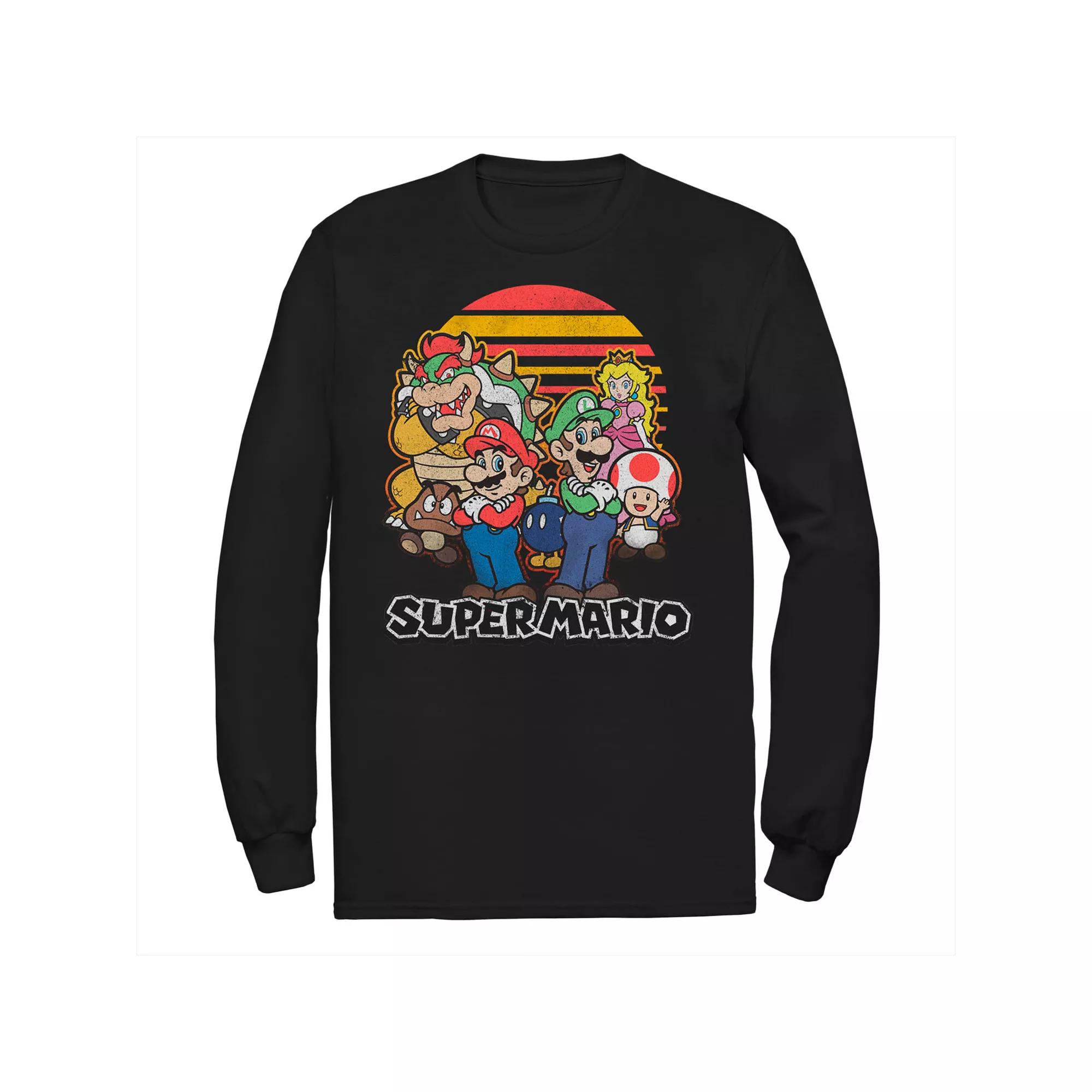 Men's Super Mario Retro Sunset Group Shot Long Sleeve Tee,  Product Image