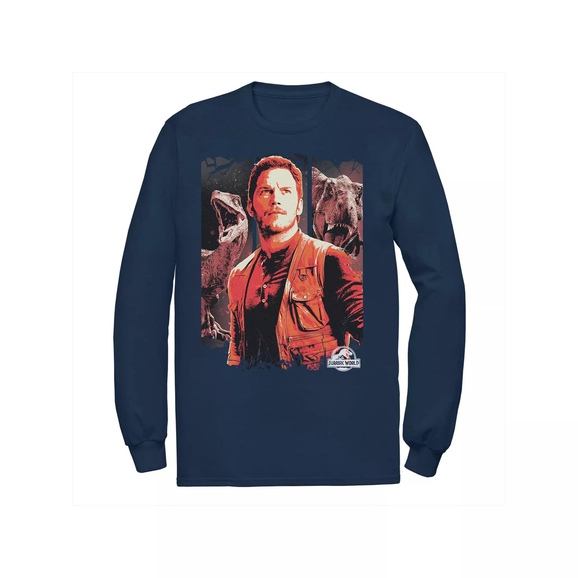 Men's Jurassic World Two Owen and Dinosaurs Red Hue Panel Portrait Tee,  Product Image