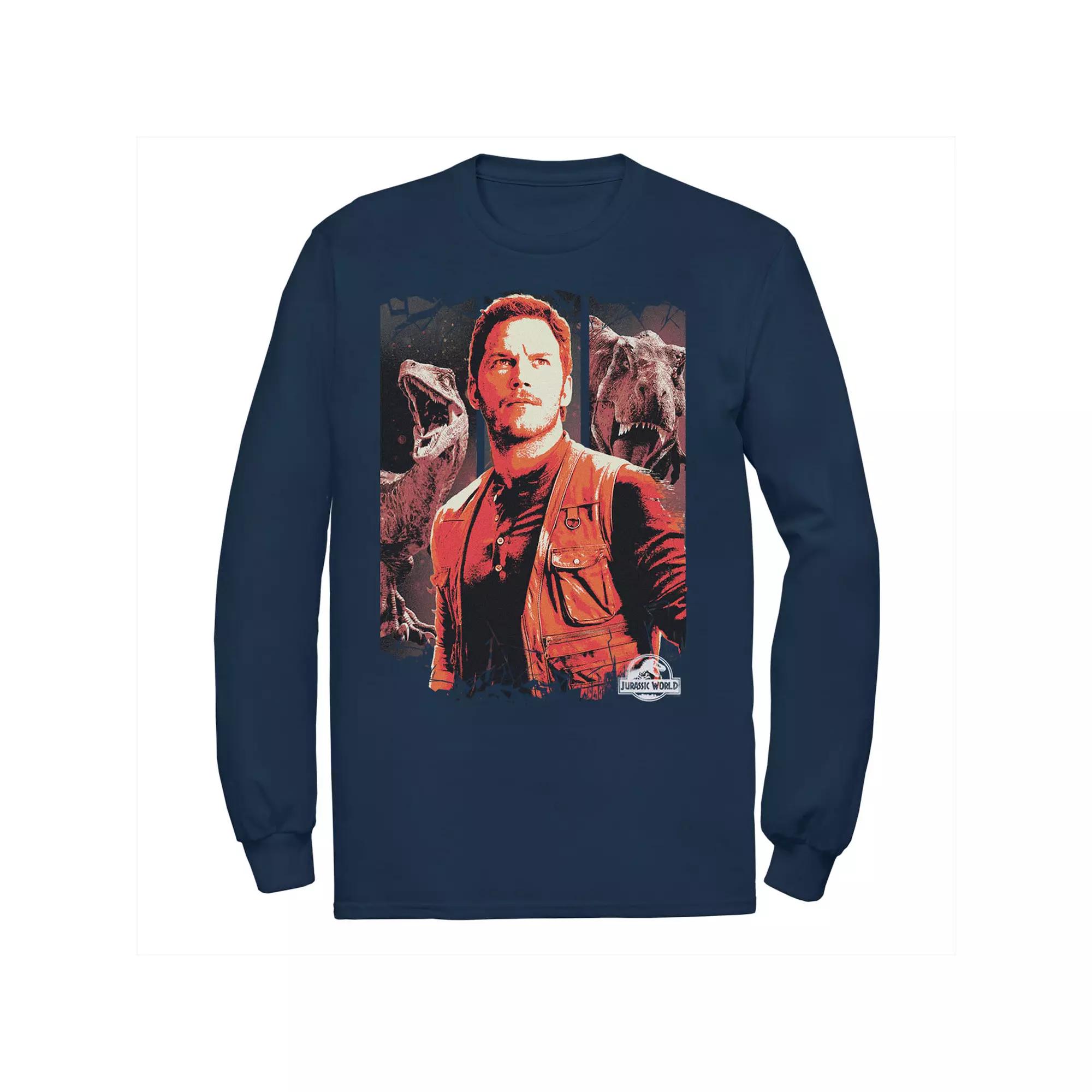 Men's Jurassic World Two Owen and Dinosaurs Red Hue Panel Portrait Tee,  Product Image