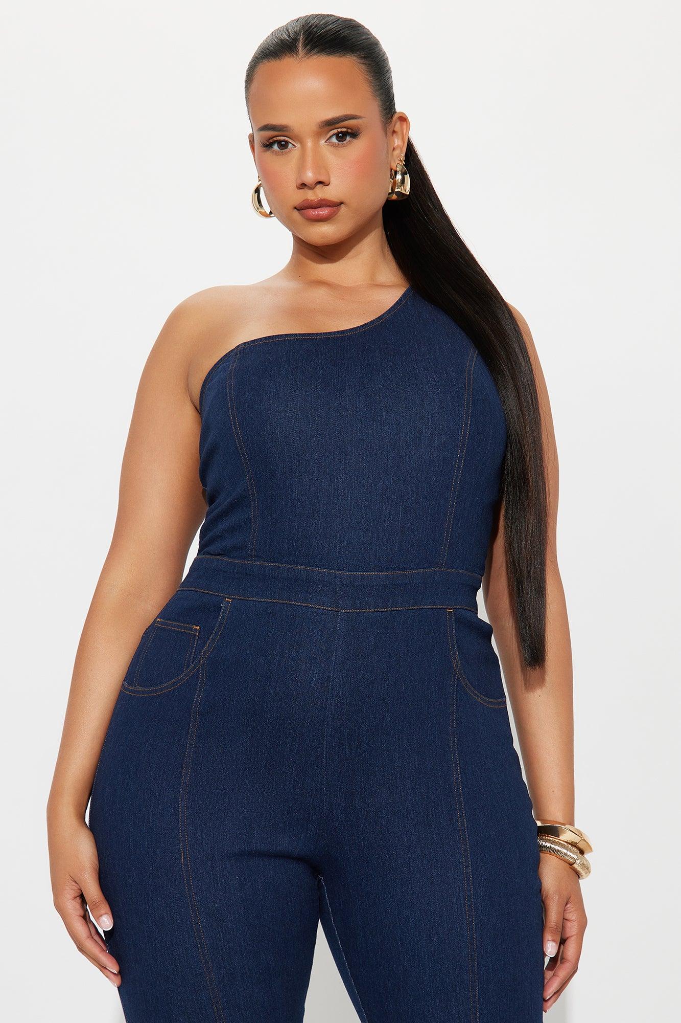 Follow My Lead Denim Flare Jumpsuit - Dark Wash Female Product Image