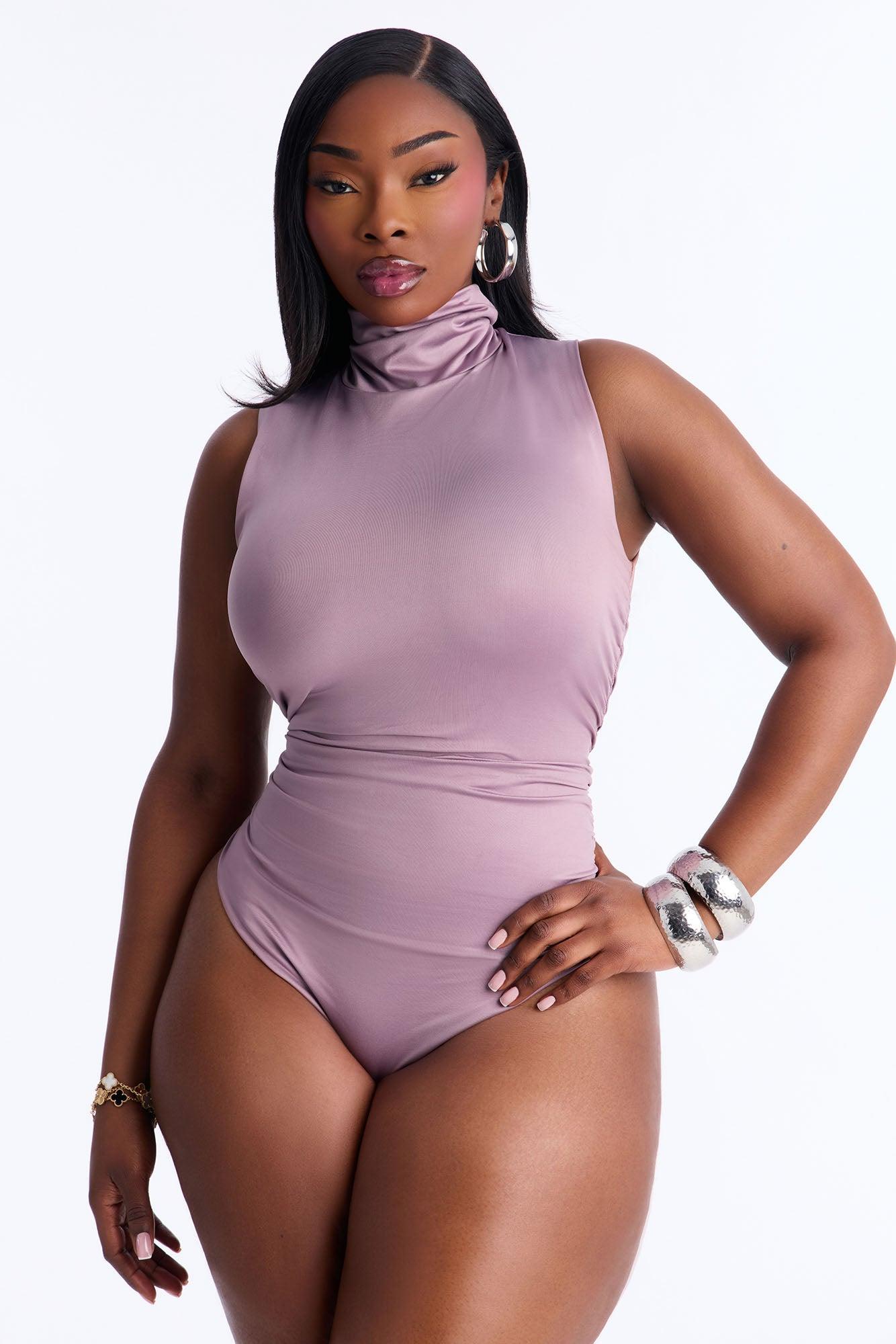 Contour Bodysuit And Power Mesh Maxi Skirt Set - Lavender Female Product Image