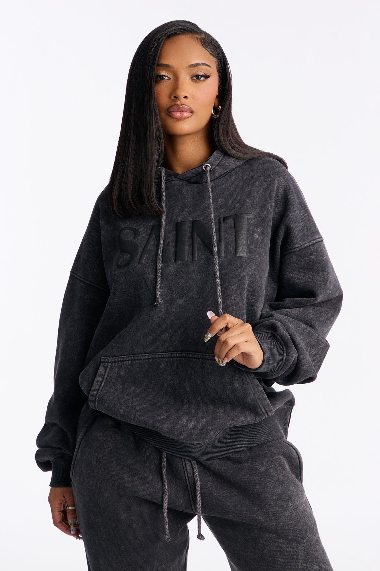 Saint Washed Fleece Hoodie Jogger Pant Set - Charcoal Female Product Image