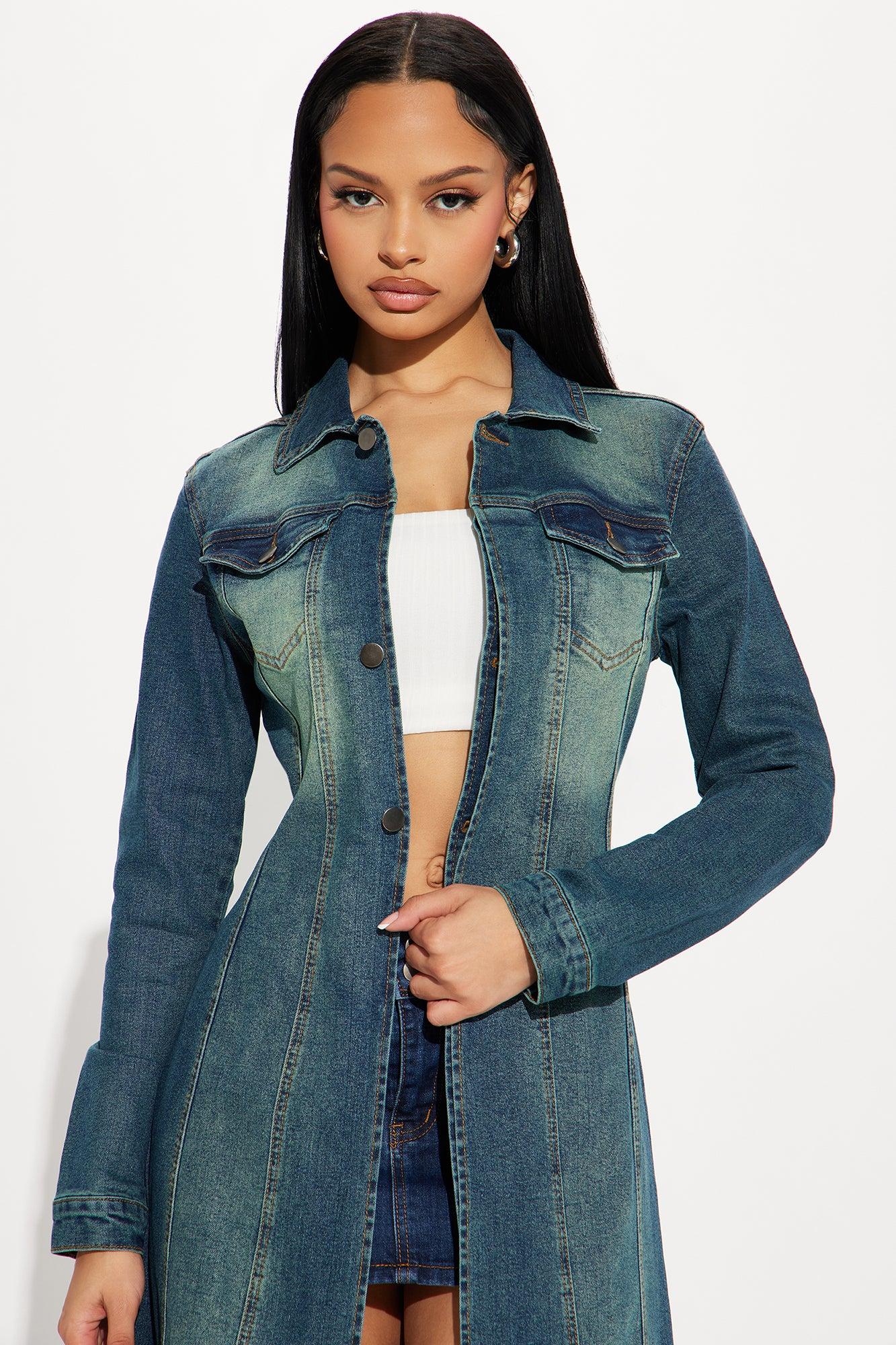 Follow My Lead Denim Trench - Dark Wash Female Product Image