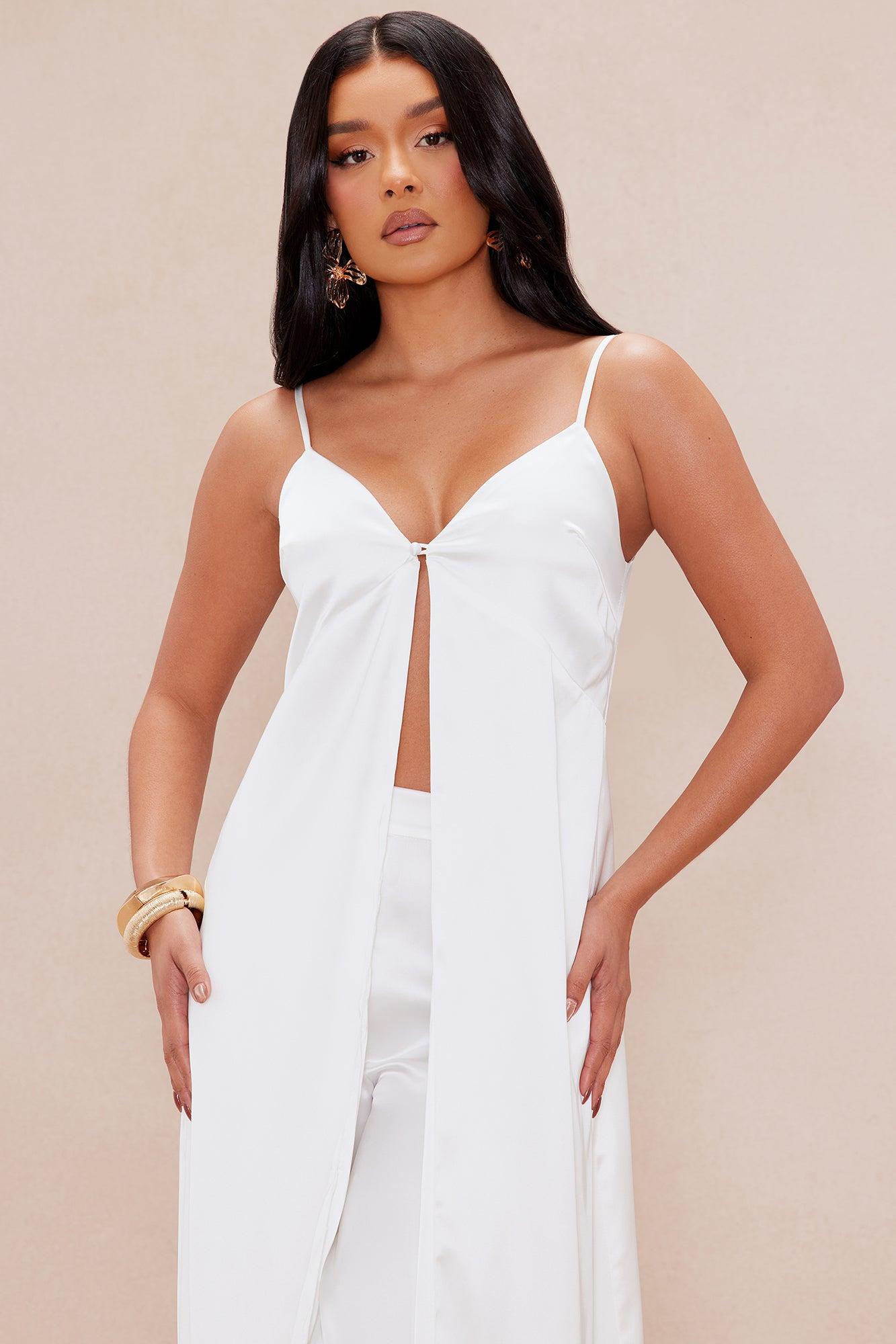 Gianina Flyaway Satin Pant Set - White Product Image