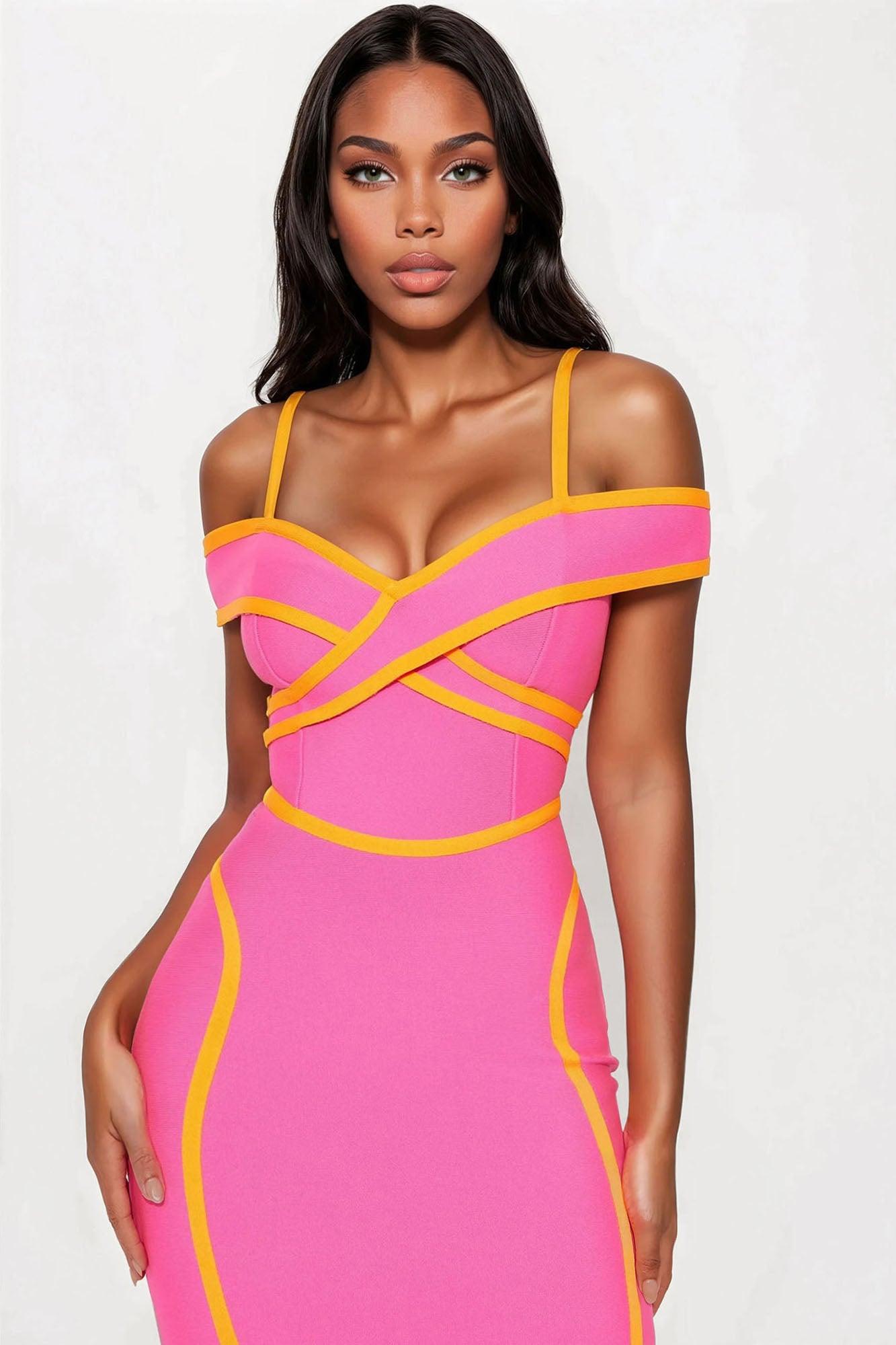 Alania Bandage Midi Dress - Hot Pink/combo Female Product Image