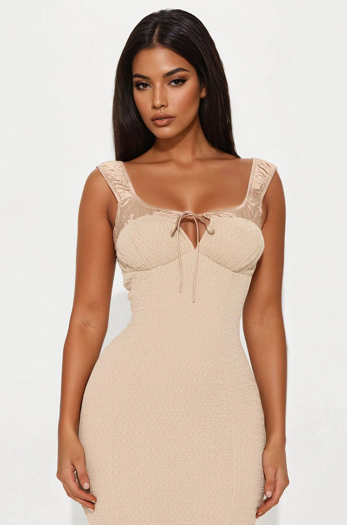 Maybelle Textured  Midi Dress - Taupe Female Product Image