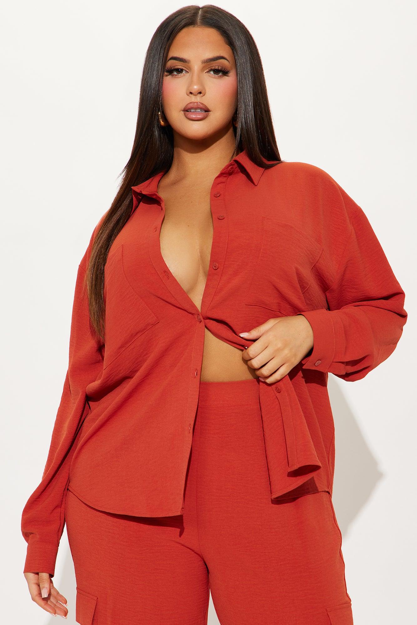 Caroline Cargo Long Sleeve Pant Set - Rust Product Image