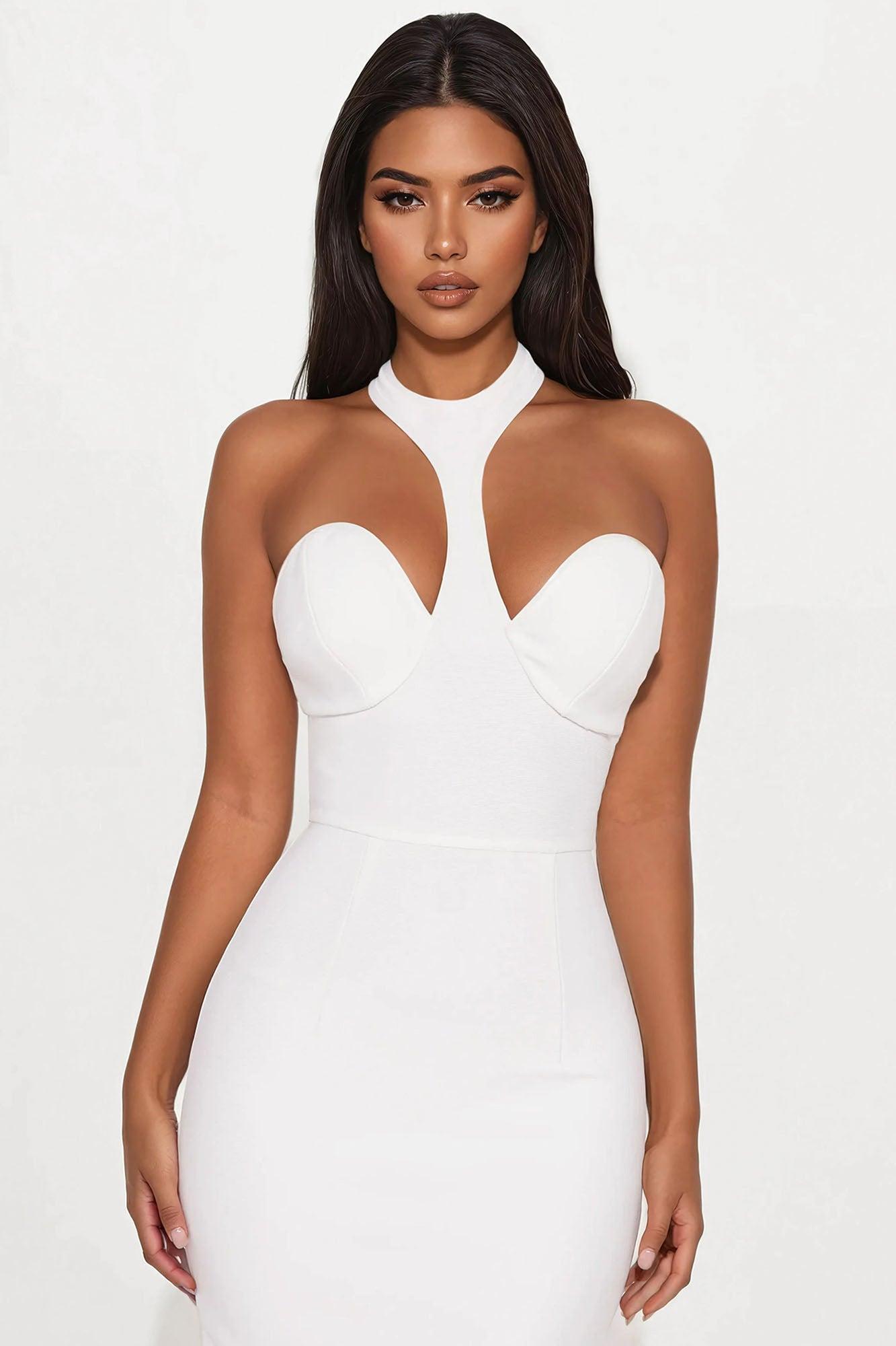 Kendra Halter Bandage Maxi Dress - White Product Image