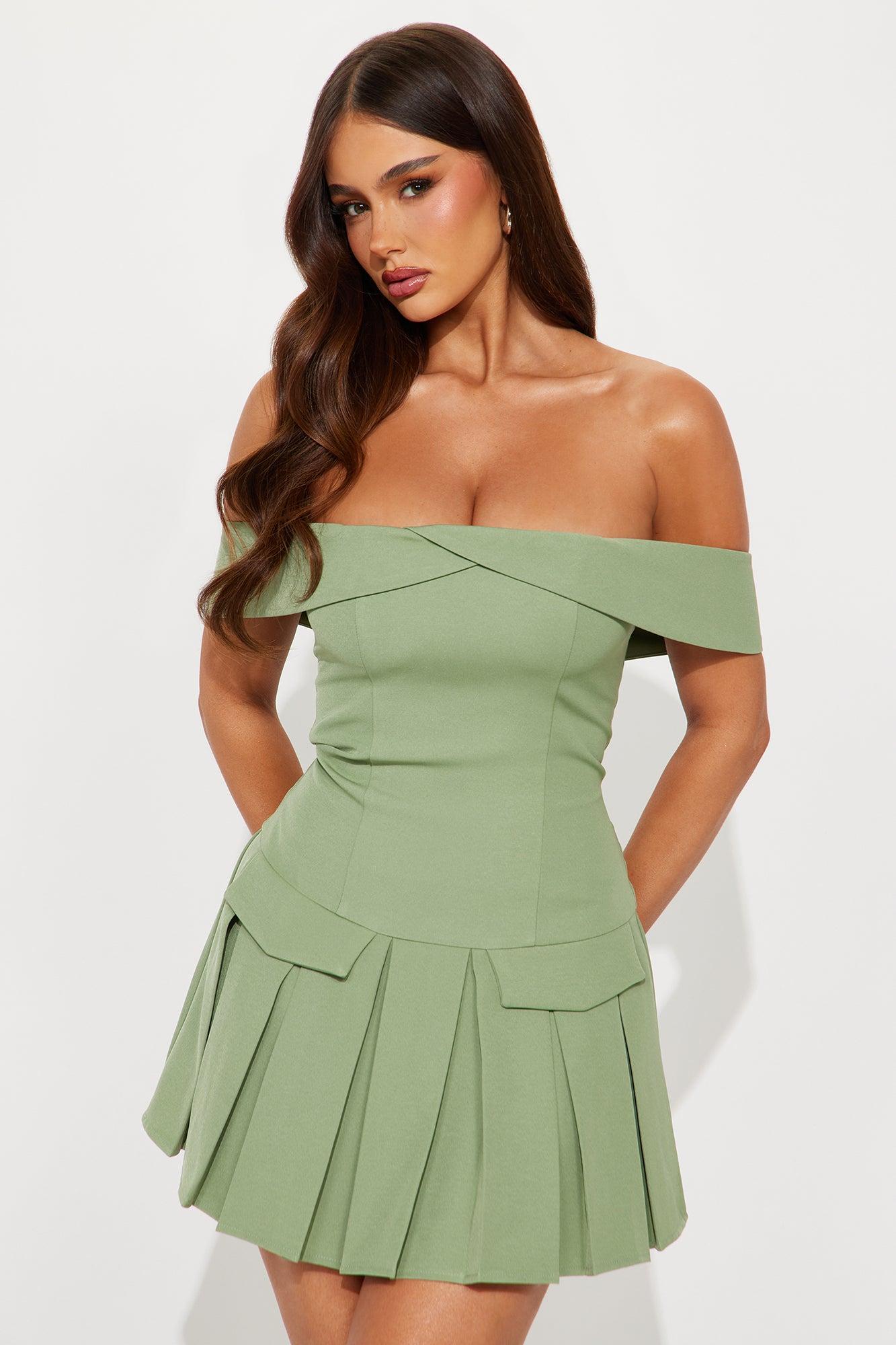 Amani Pleated Micro Mini Dress - Sage Female Product Image