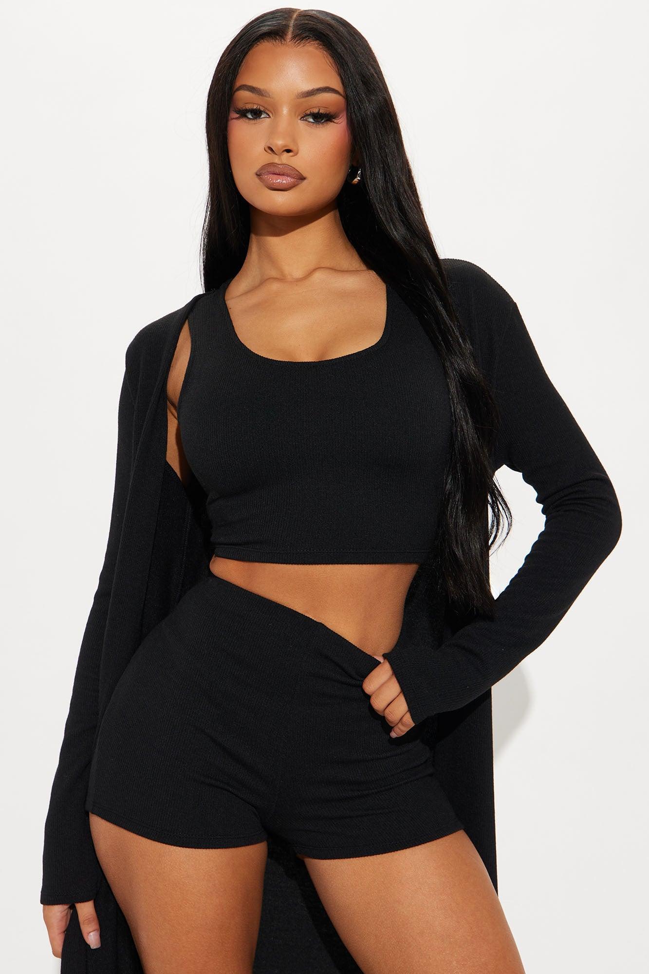 Leylani Ribbed 3 Piece Short Set - Black Product Image