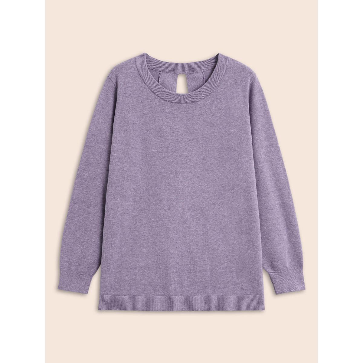Plus Size Round Neck Solid Cut Out Pullover Mauve Women Casual Long Sleeve Round Neck Everyday Pullovers BloomChic 22-24/3X Product Image