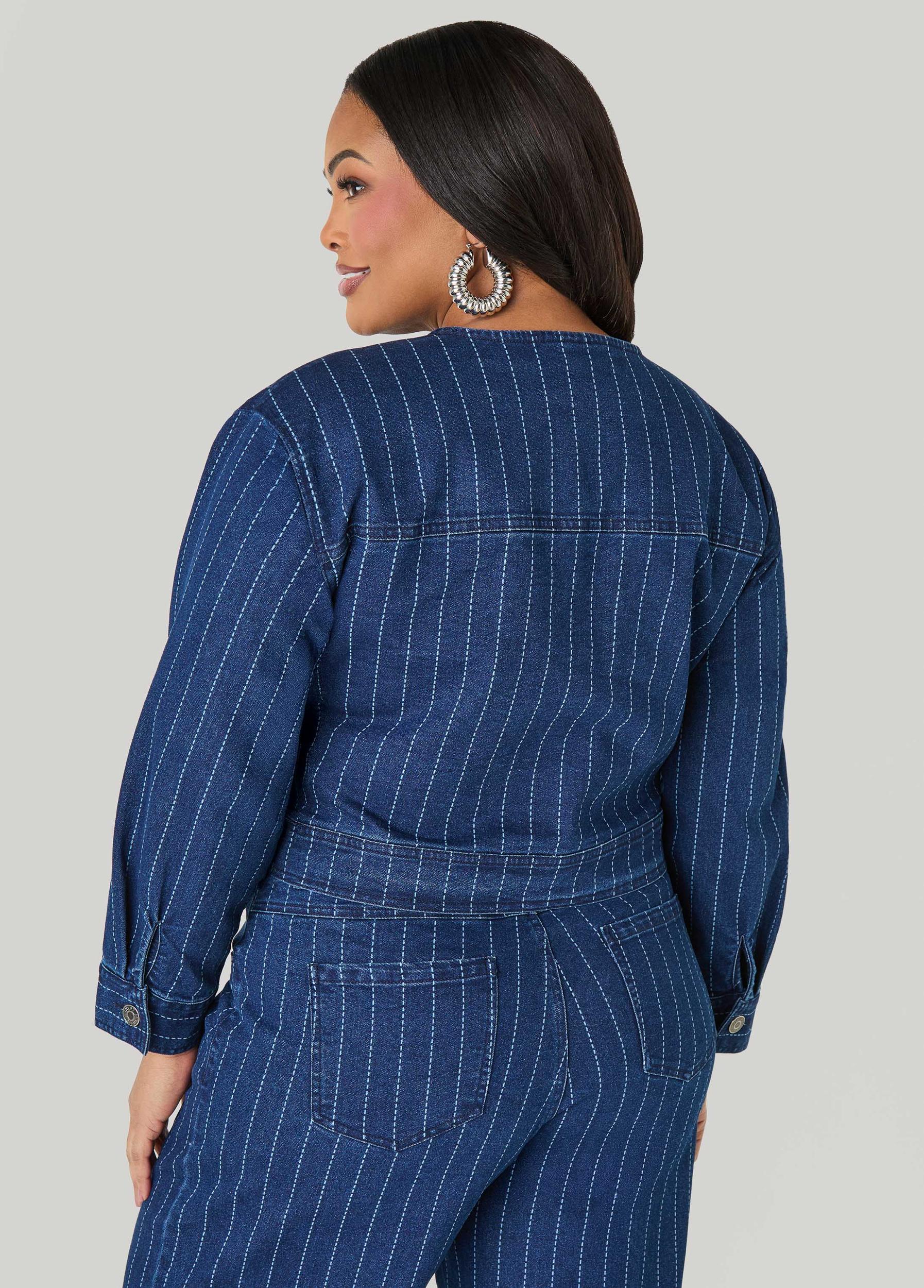 Pinstriped Denim Crop Jacket Product Image